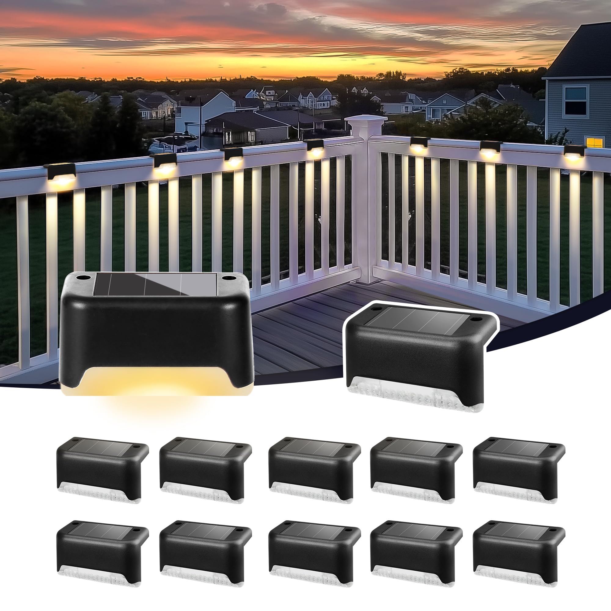 Justincity  Solar Deck Lights Outdoor Waterproof 12 pack Warm White LED Step Lights for Stairs Fence Yard Patio Pathway Modern Design Easy Install