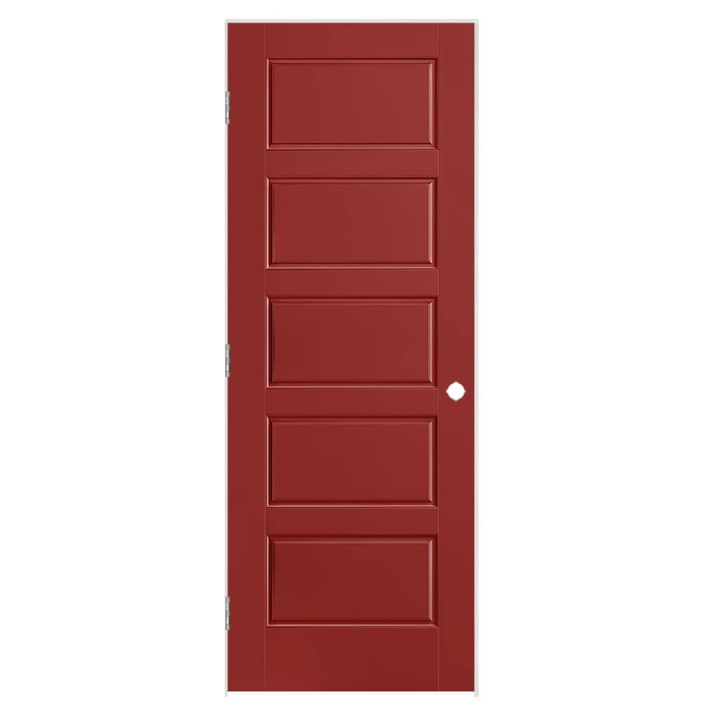 Masonite 1444692 30-in x 80-in Barn Red Solid core 5-panel equal Right hand Smooth Prefinished Molded composite Flat Jamb Single Prehung Interior Door