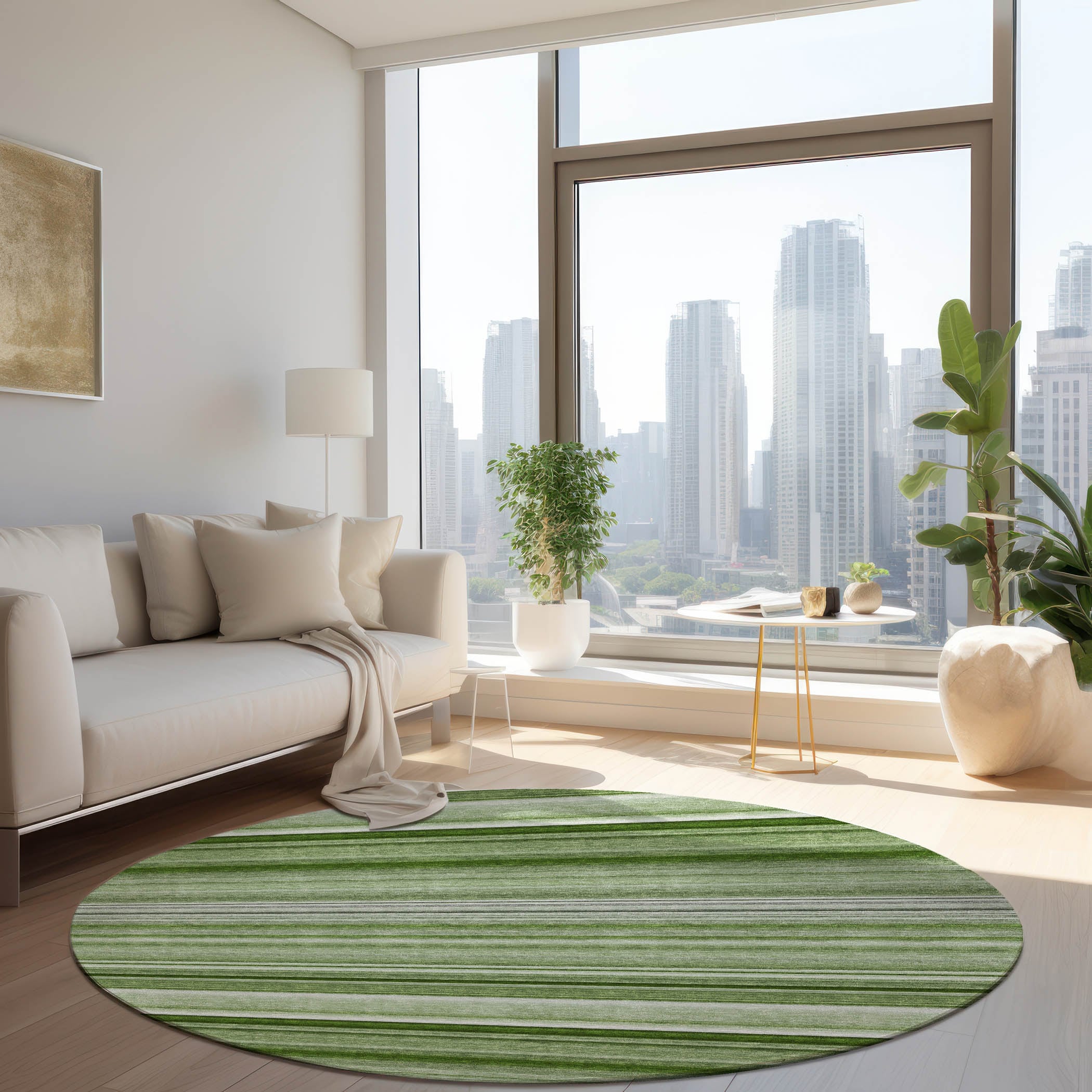 Addison Rugs ACN529AL8RO Chantille ACN529AL 8 x 8 (ft) Polyester Aloe Round Indoor/Outdoor Stripe Machine washable Area rug