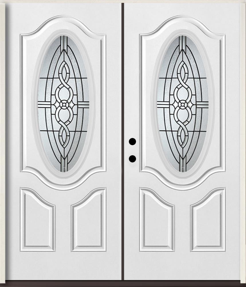 RELIABILT LO841617 Calista 72-in x 80-in x Fiberglass Oval lite Right-hand inswing Modern White Painted Prehung Double Front Door Insulating core