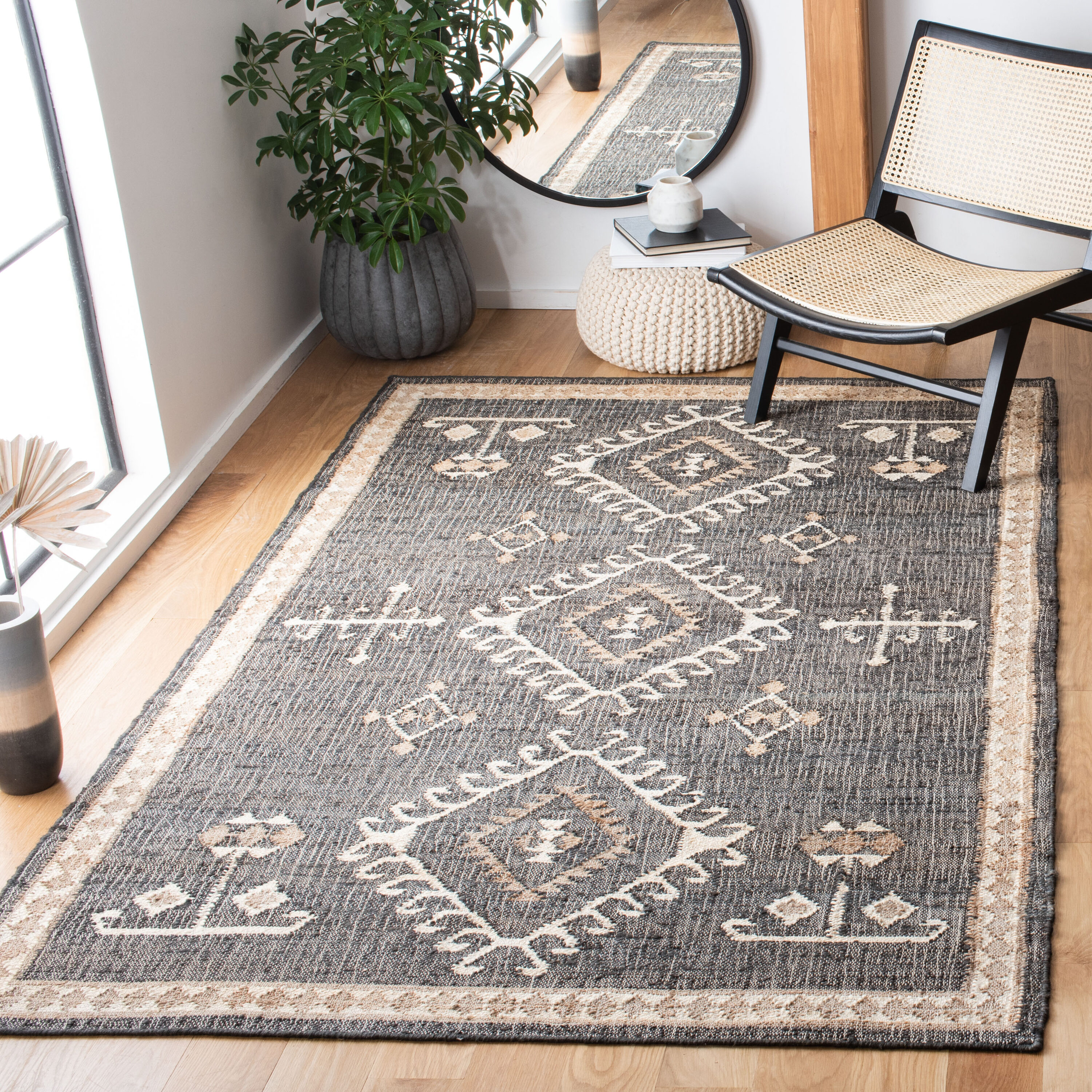 Safavieh Kilim 5 x 8 (ft) Flatweave Jute Black/Ivory Rectangular Indoor ...