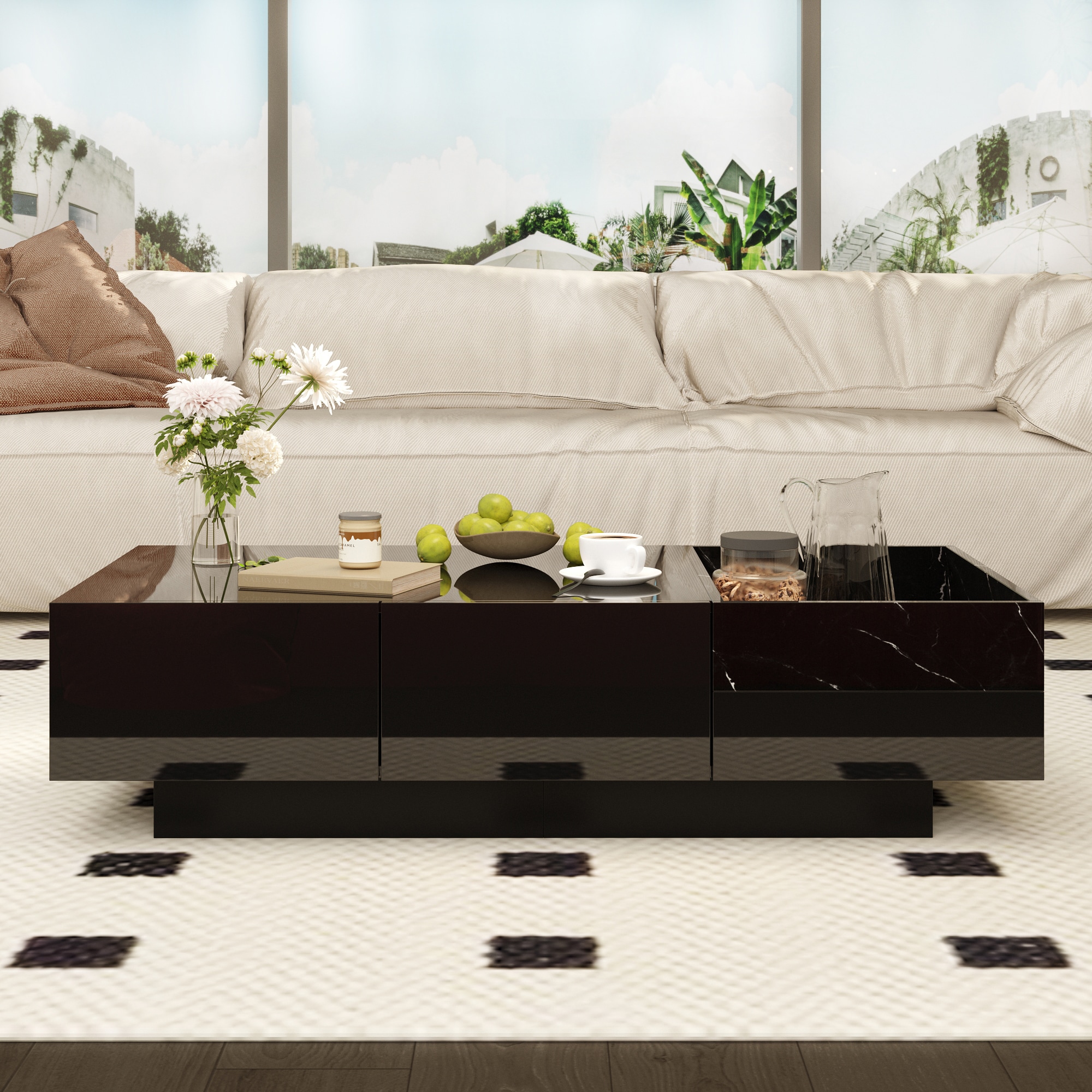 FUFU&GAGA Black Modern Coffee Table with Storage #KF020525-01