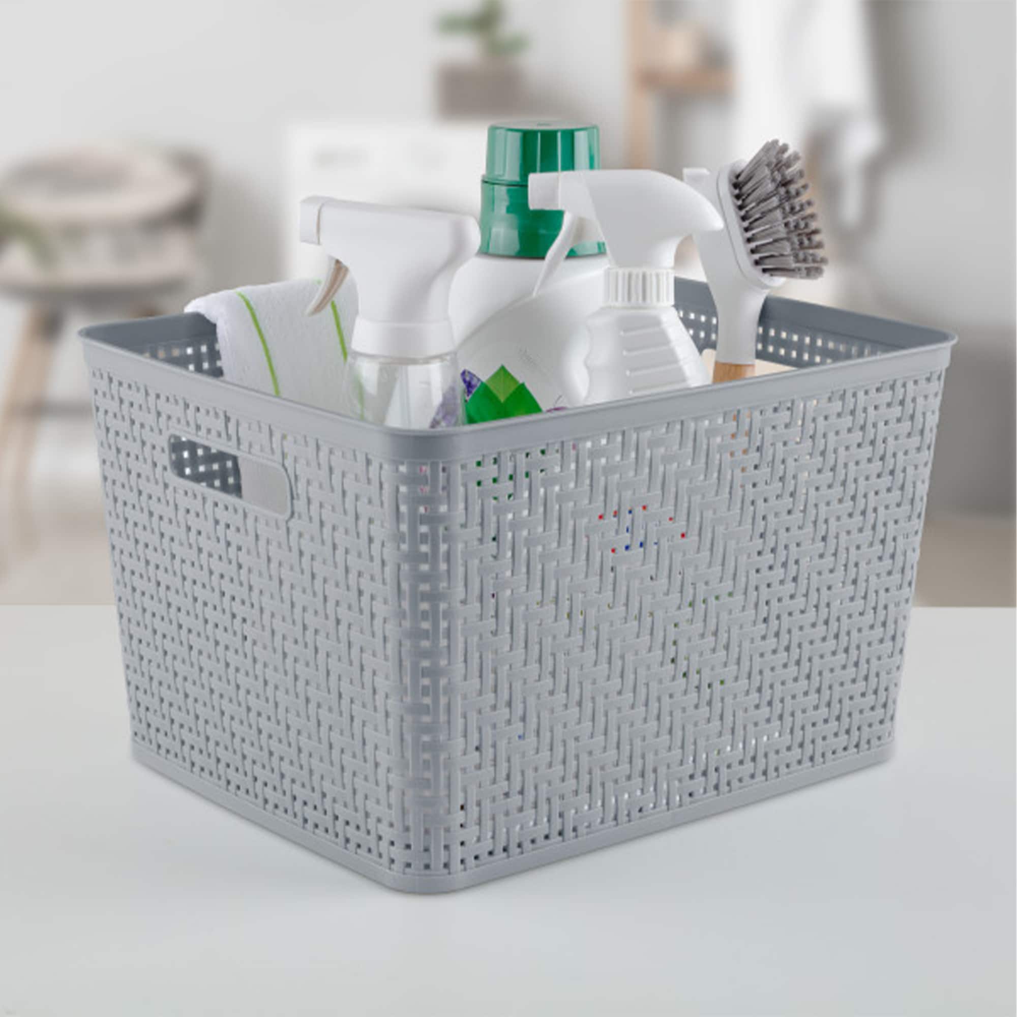 Sterilite Gray Tall Rectangular Plastic Storage Baskets with Handles, 6-Pack