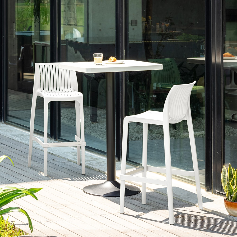 Lagoon 7203W9-BBLGS Milos Set of 2 White Resin Frame Stationary Bar Stool Chair with Solid Seat