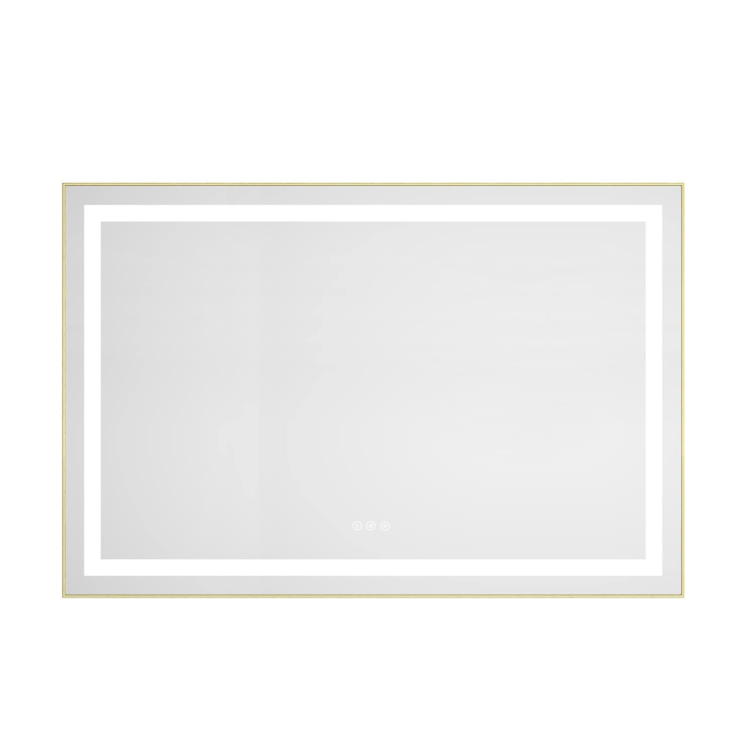 LIVACA 48 inch x 32 inch Brushed Gold LED Bathroom Mirror with Aluminum Frame and Front and Backlight with Anti-Fog Memory 3 Colors Stepless Dimmable