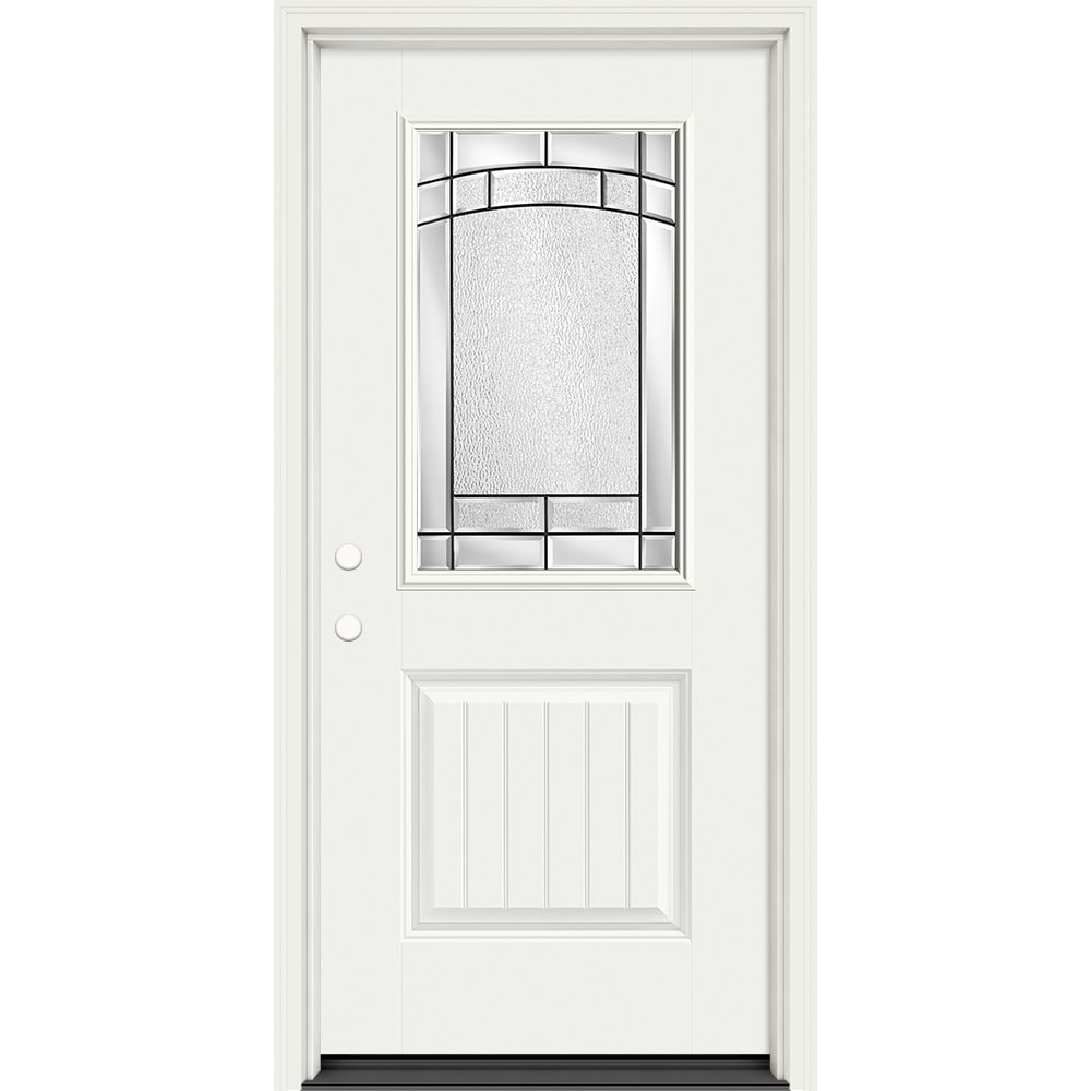 Masonite 643028 M Protect 36-in x 80-in x 4-9/16-in Fiberglass Half lite Right-hand inswing Arctic White Painted Prehung Front Door with Brickmould Insulating core