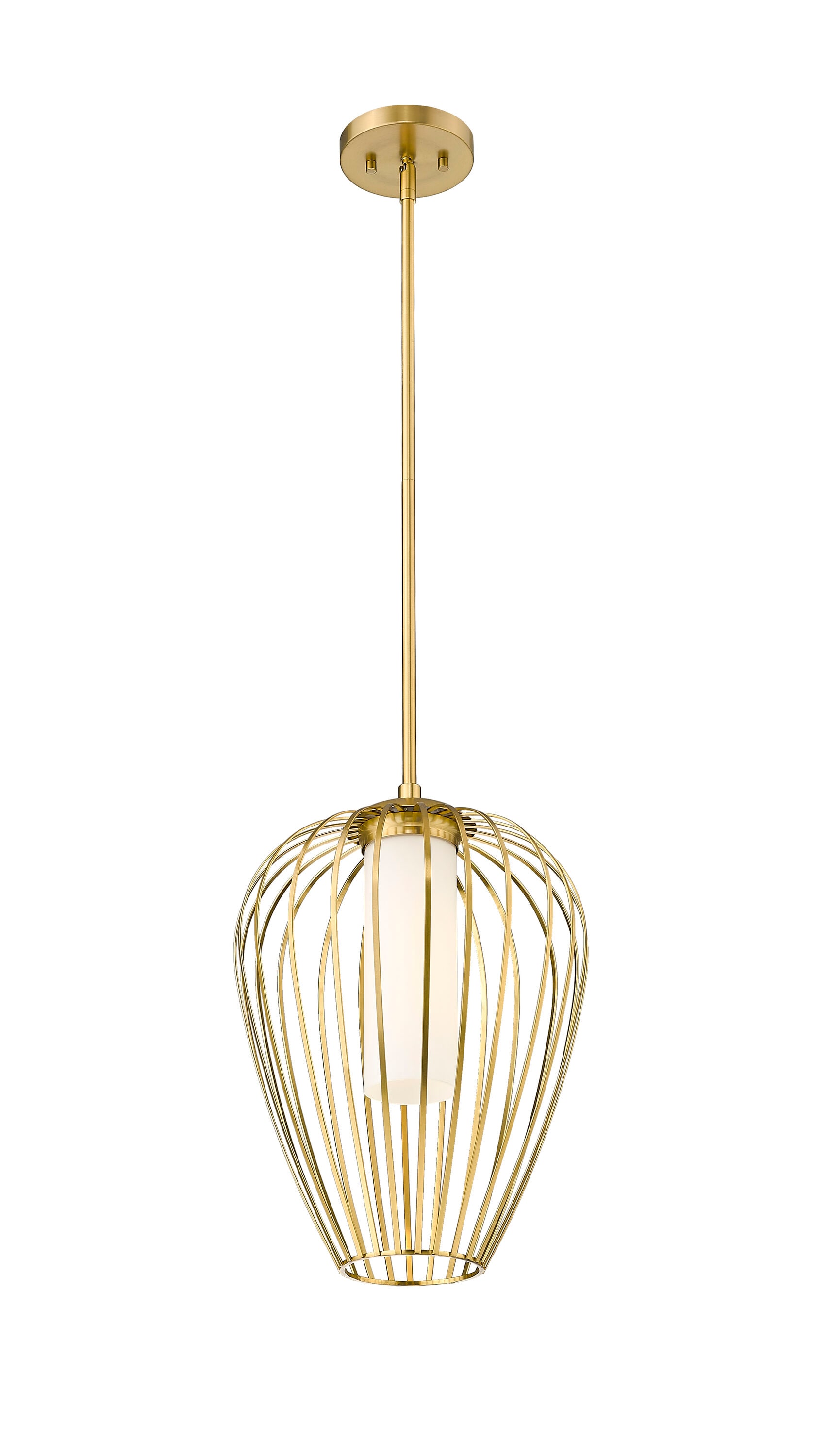 Modern Gold 12" Glass Pendant Light with Opal Shade