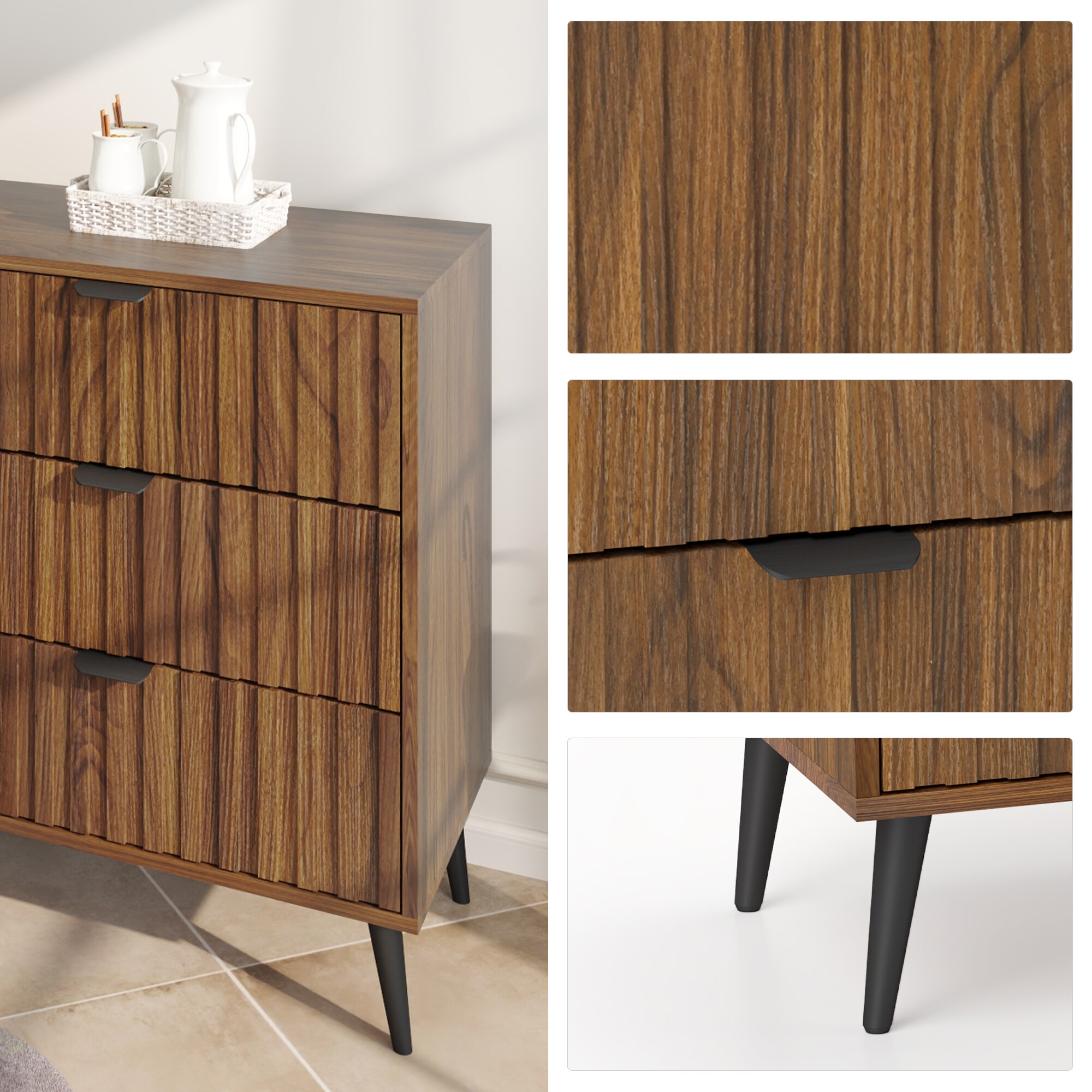 Dark Brown Finished Wood 6-Drawer Rectangular Dresser