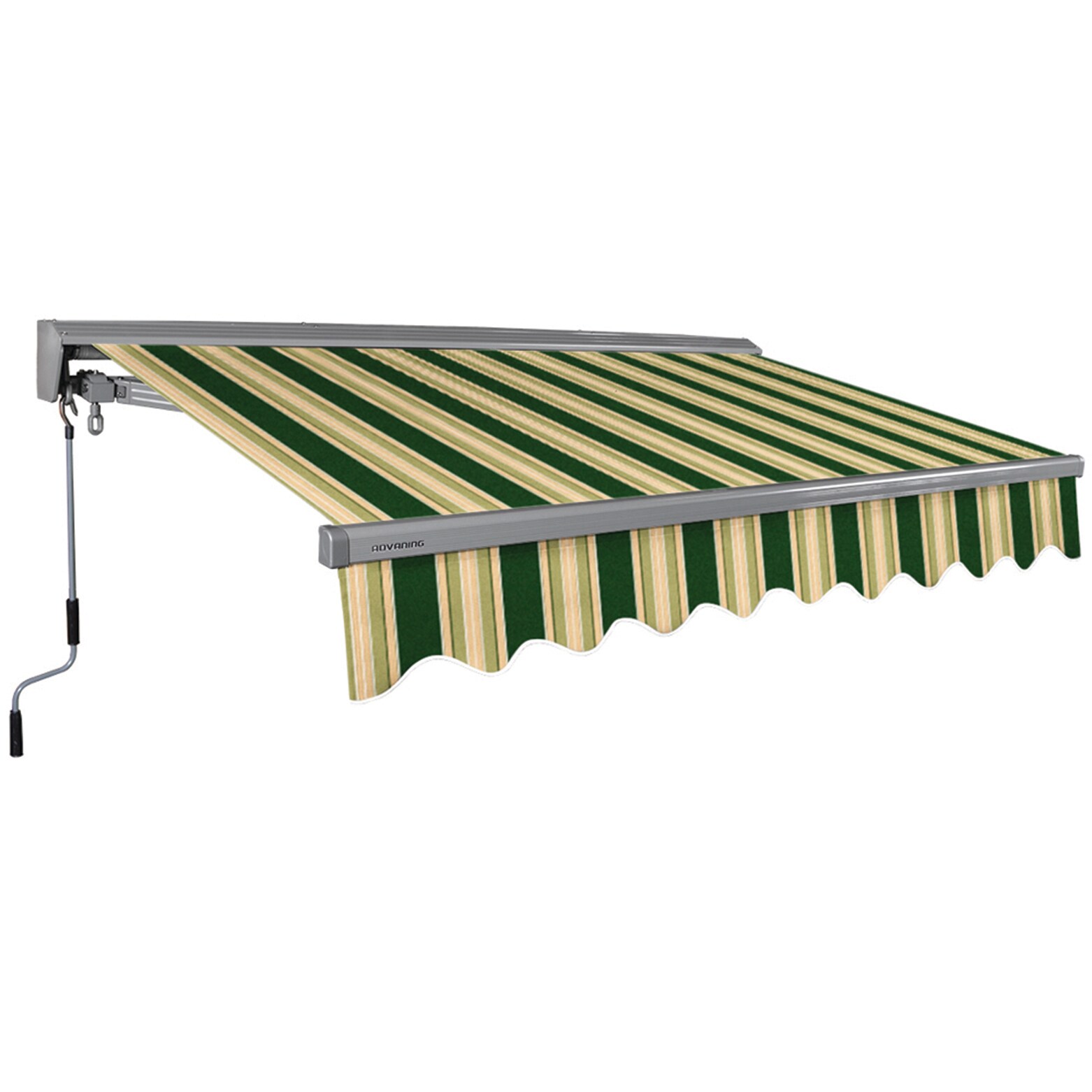 Advaning MA0807-A230H 98.0-Inches Wide x 79-Inches Projection x 10-Inches Height Fabric Forest Green with Beige Stripes Striped Manual Retractable Patio Awning