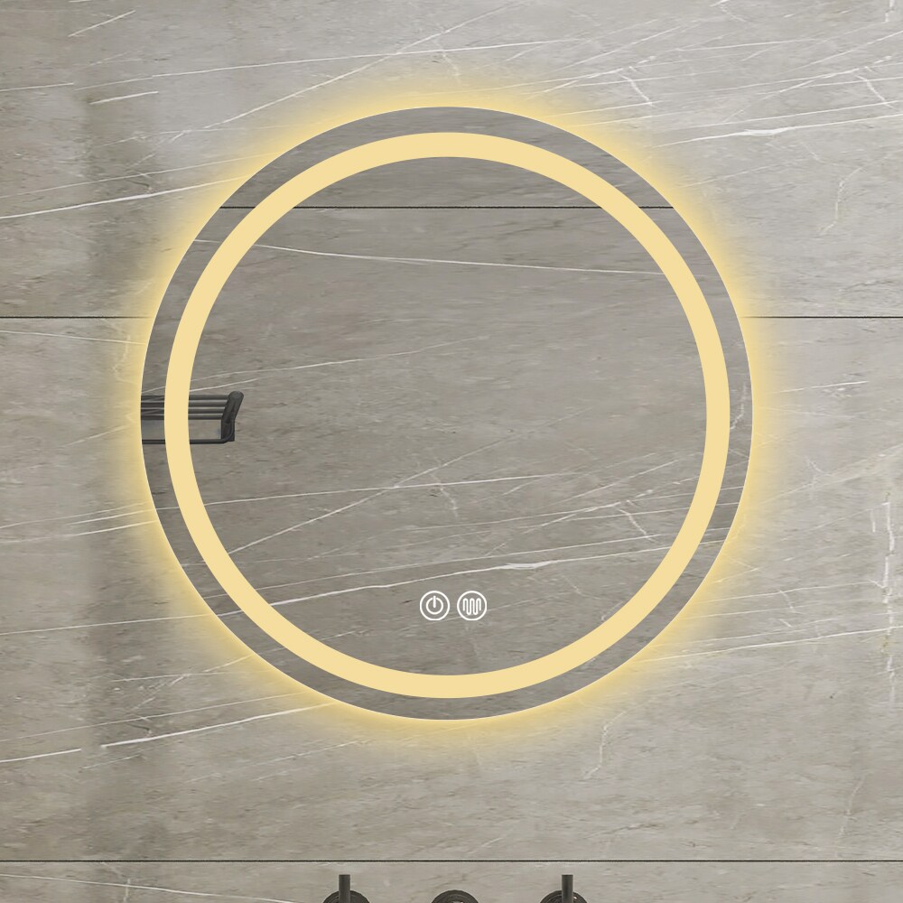 WELLFOR ALMR-21 27.56-Inches x 27.56-Inches Beveled Frameless Round Dimmable LED Lighted Fog Free Bathroom Vanity Mirror ( Silver )
