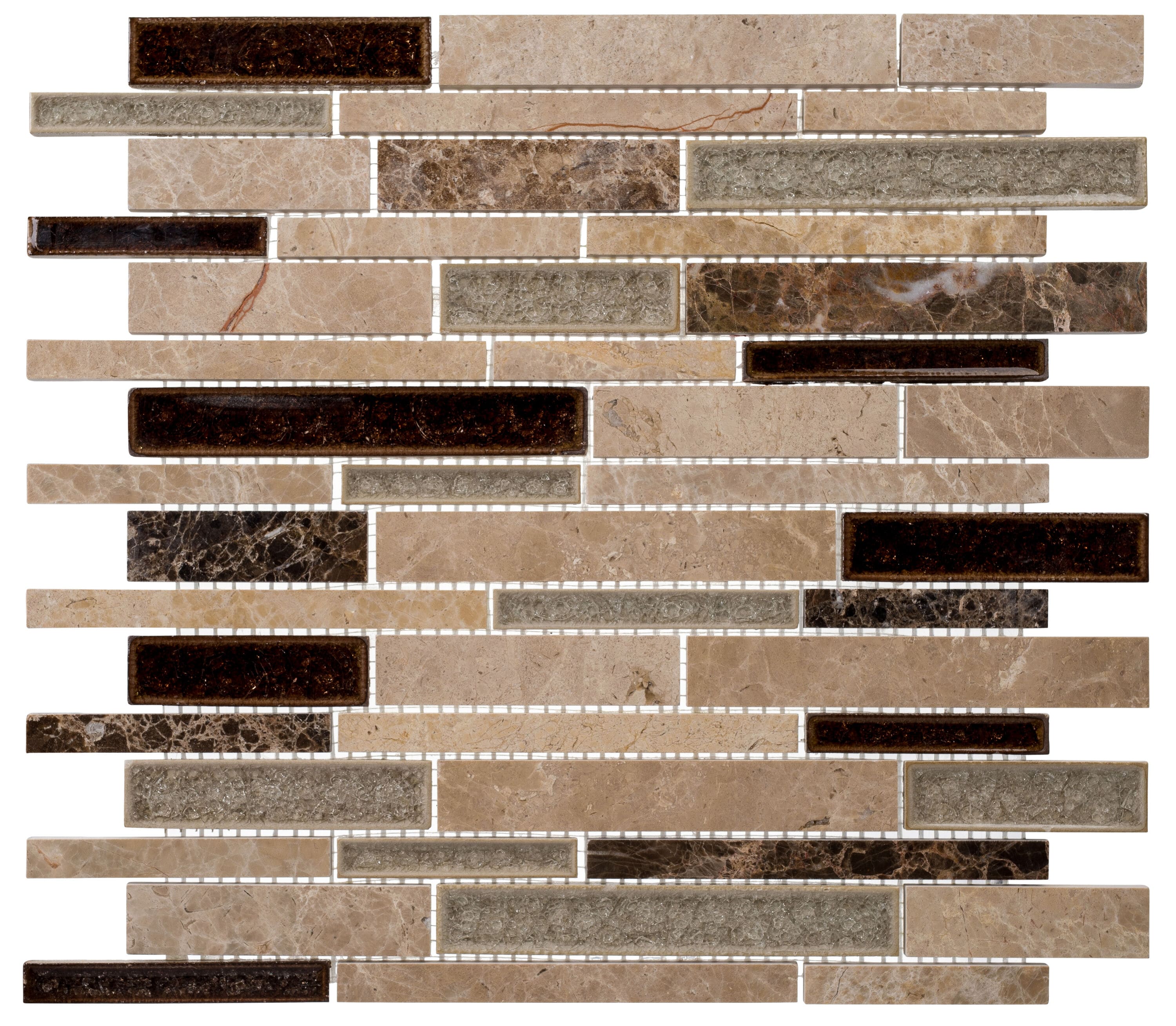 Andova Tiles ANDEXPS382 EXPLORATION Spain Baleric 13-in x 13-in Multi-finish Glass/Stone Brick look Mosaic Floor and Wall Tile ( 1.13-sq ft Piece