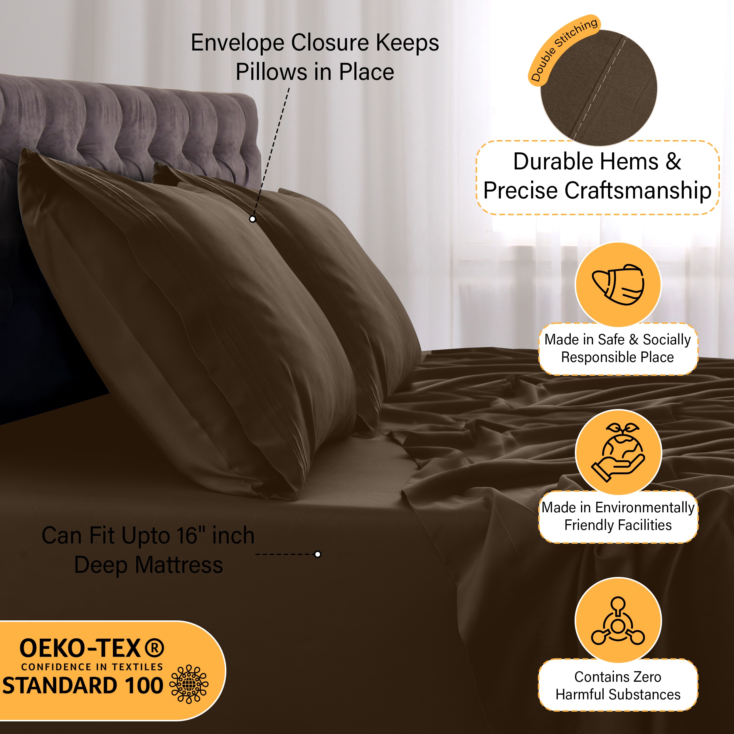 Lux Decor Collection 4PC PSHT Q BRN Sheet-Sets - View #5