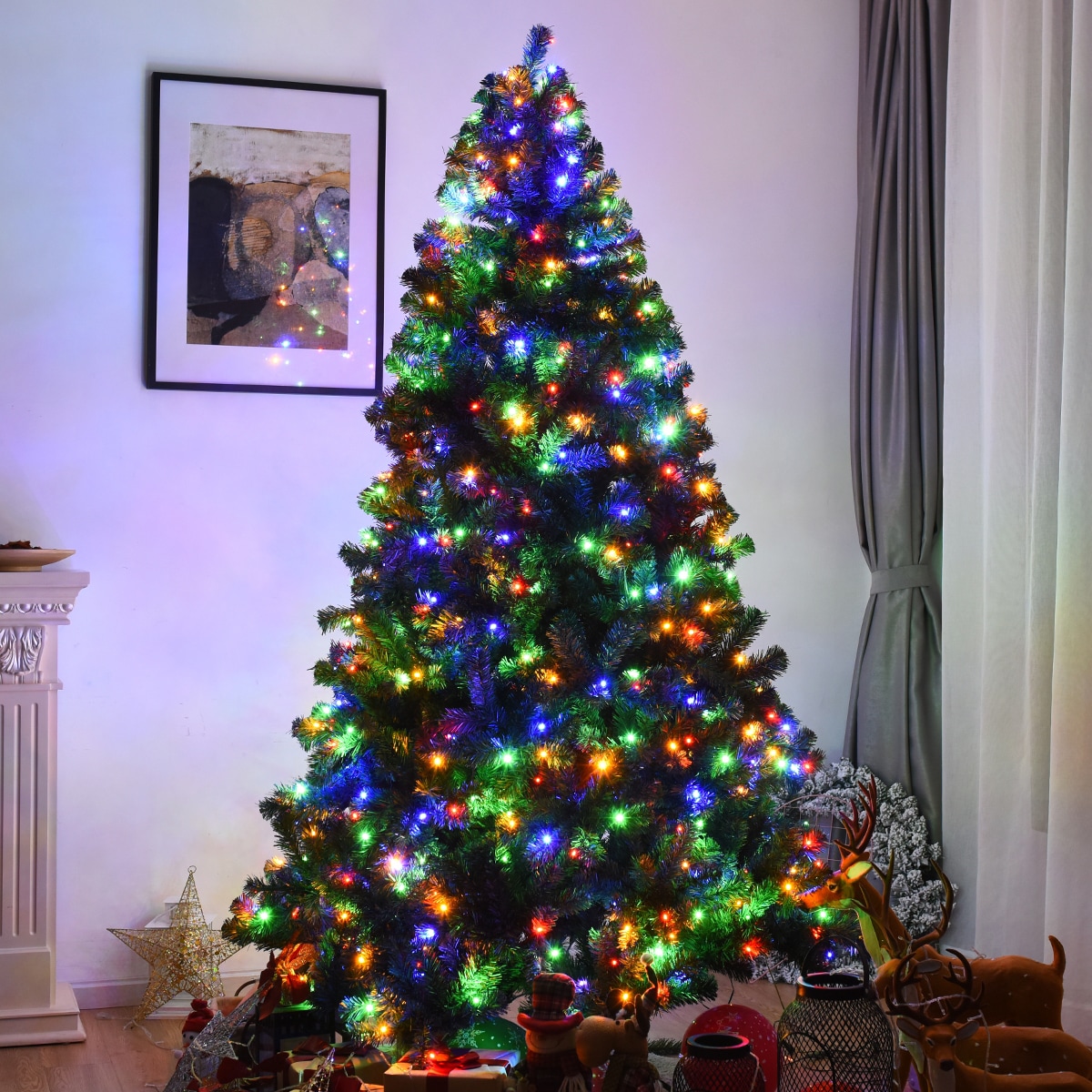 WELLFOR 7.5-ft Pre-lit Artificial Christmas Tree with
