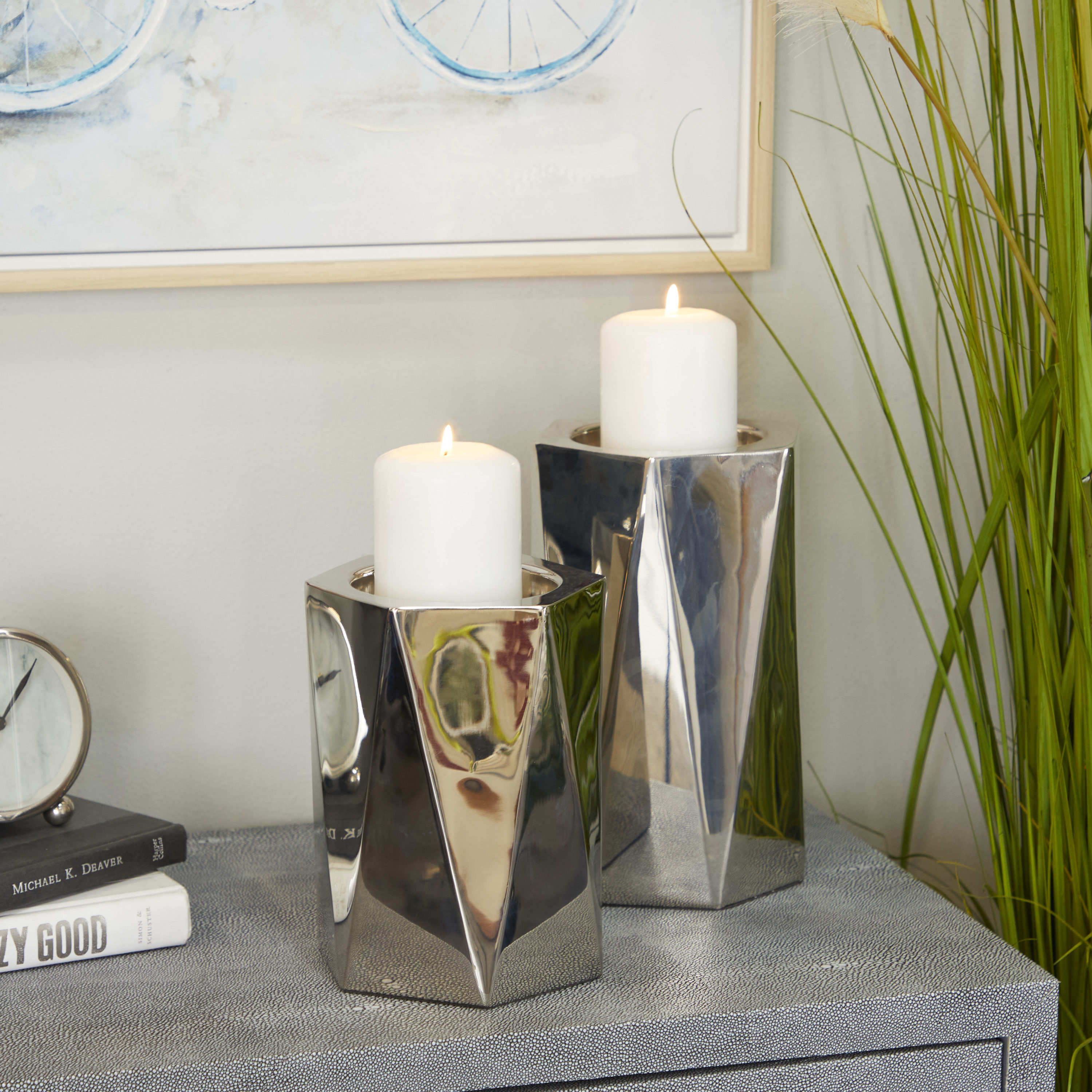 2 Candle Stainless Steel Pillar Candle Holder | - Grayson Lane 74350