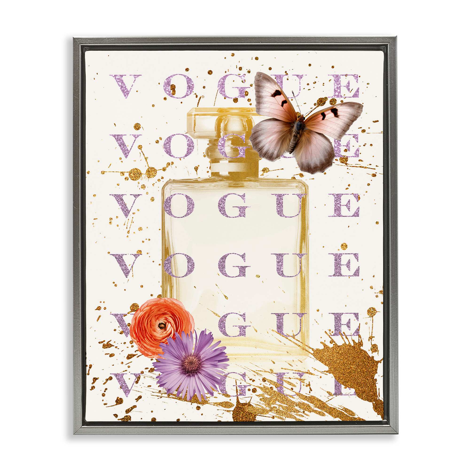 Stupell Industries BS-180-FFL-24X30 Butterfly and Floral Perfume Gray Framed Floater Canvas Wall Art By Susan Arnot 25 x 31