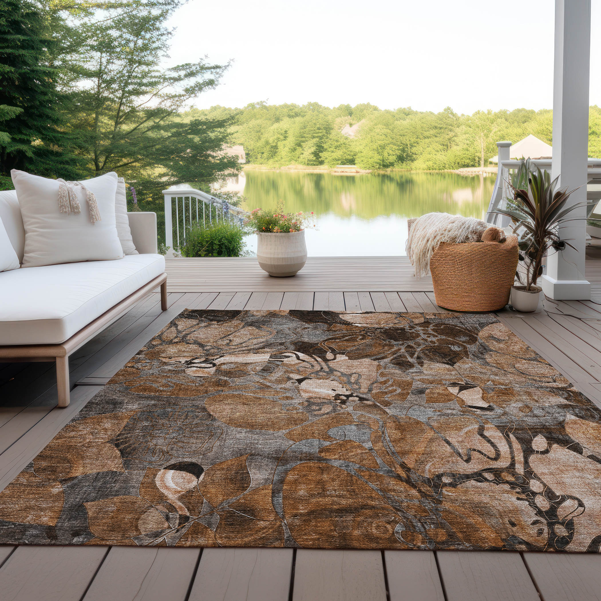 Paprika Floral Synthetic Washable Rectangular Rug 2'6" x 3'10"