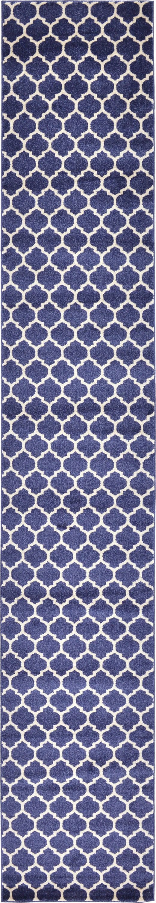 Dark Blue Synthetic Trellis Reversible Runner Rug