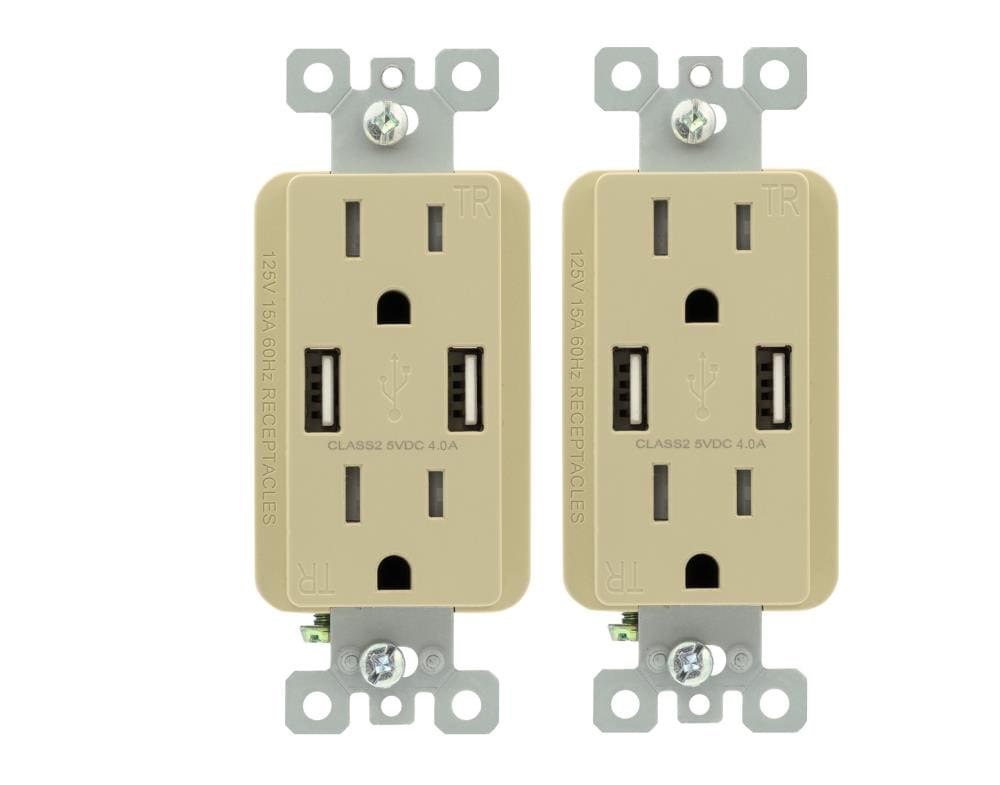 Utilitech R1615D40-IV2 15 -Amp 125-volt Tamper Resistant Residential Decorator USB outlet Dual Type A , Ivory 2 -Pack