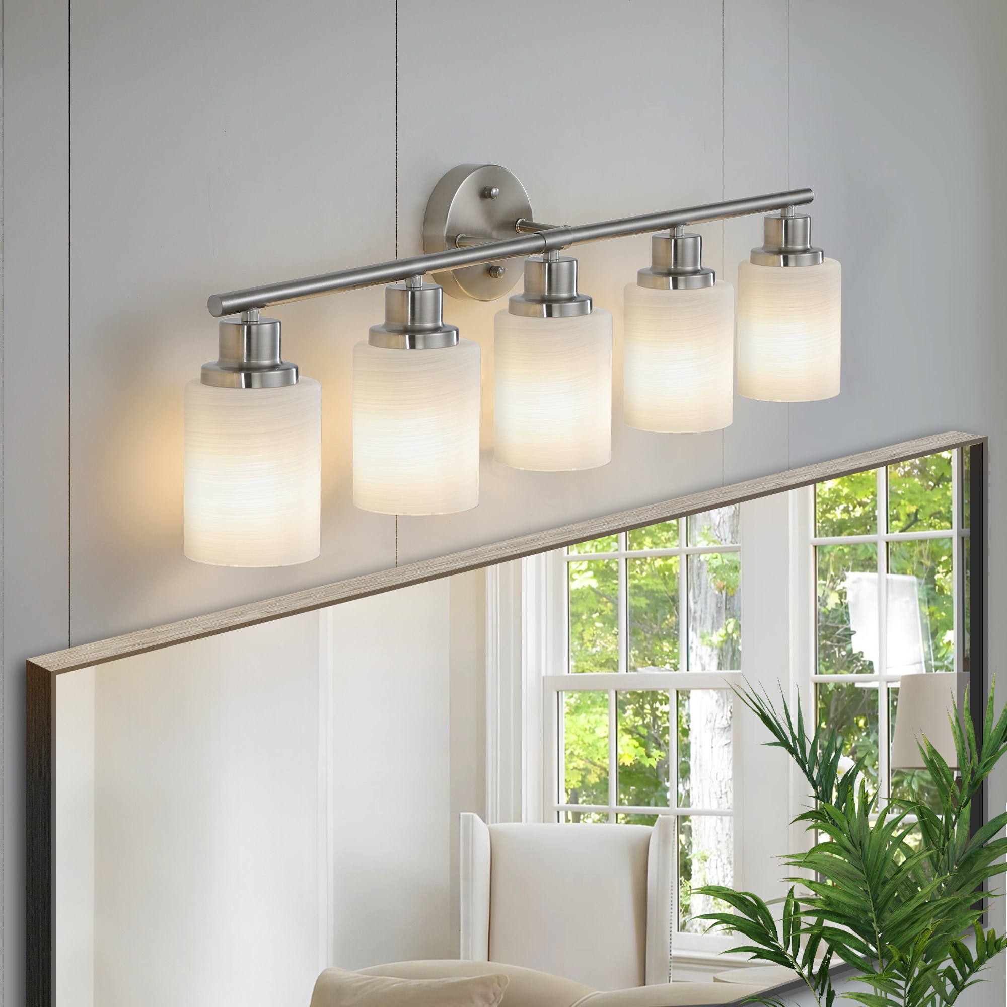 WELLFOR GDF011CL Modern 5-Light Vanity Light 31.5-in 5 -Light Nickel Modern/contemporary Vanity light