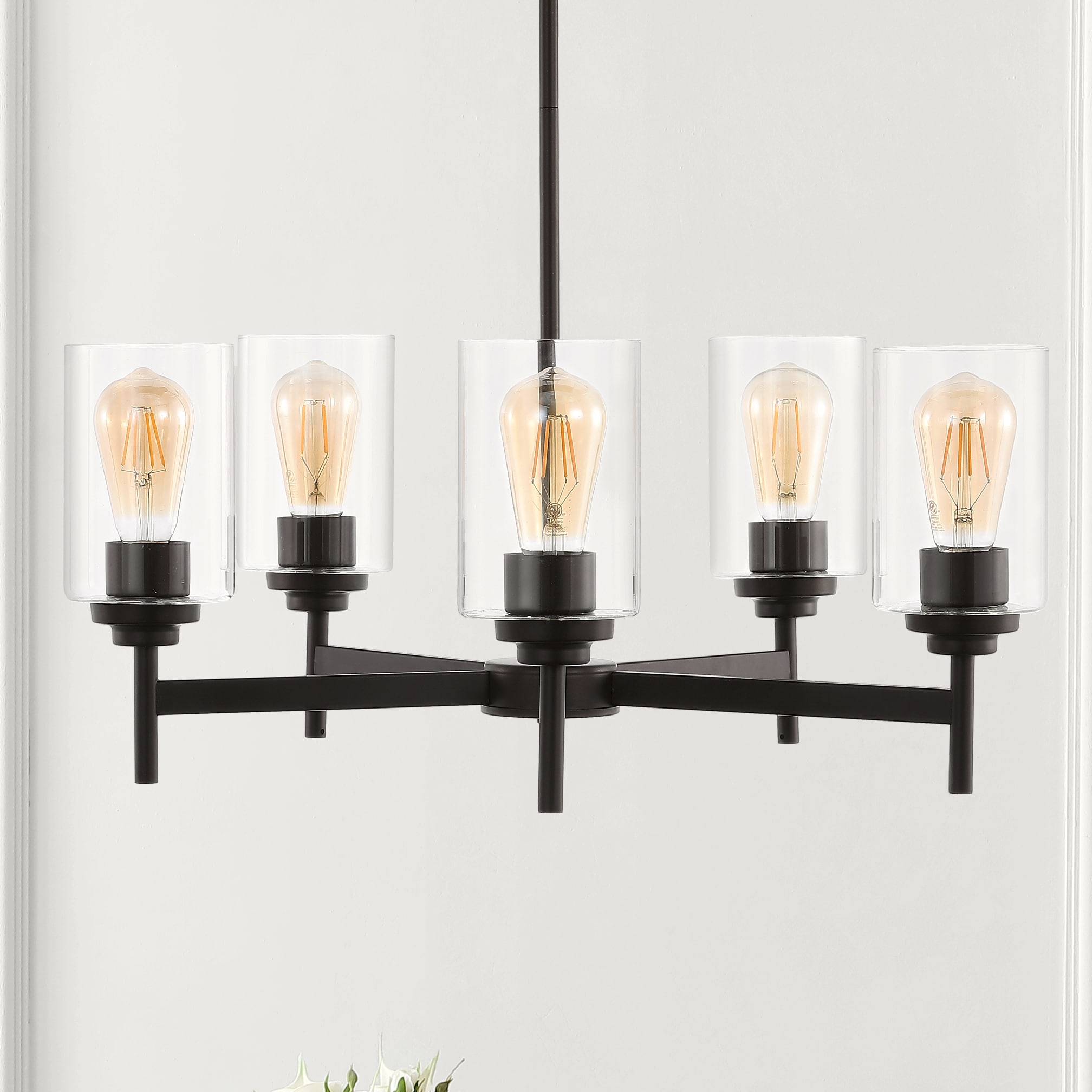 Orpheus 24" Black and Bronze Industrial 5-Light Chandelier
