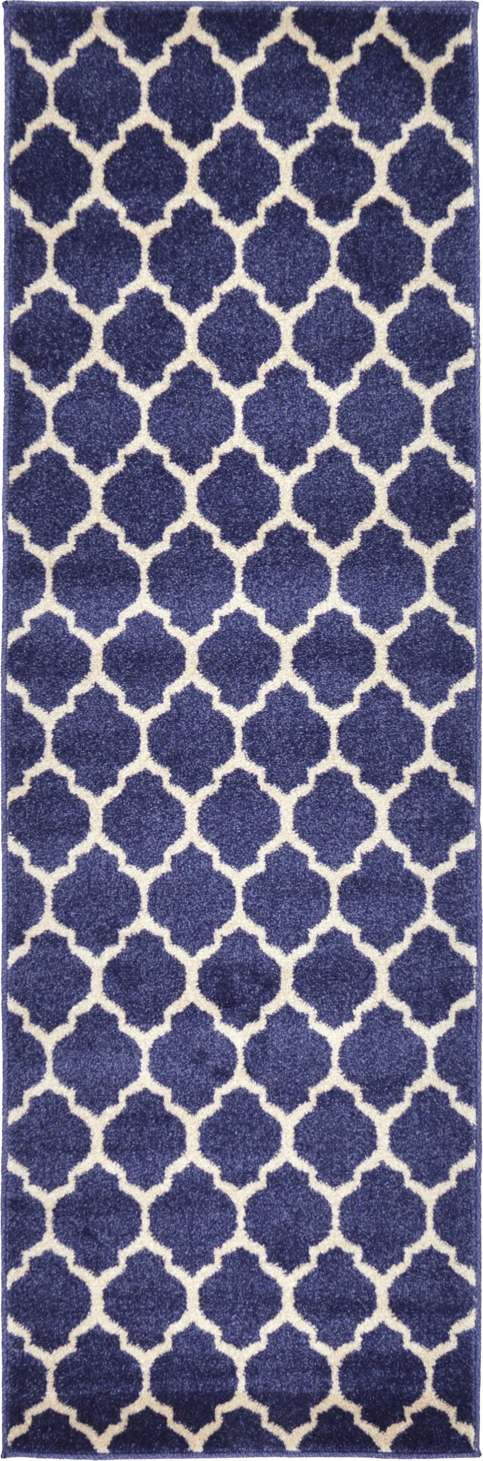 Unique Loom 3128499 Philadelphia Trellis 2 x 6 (ft) Loomed Polypropylene Navy Blue/Beige Rectangular Indoor Geometric Runner rug
