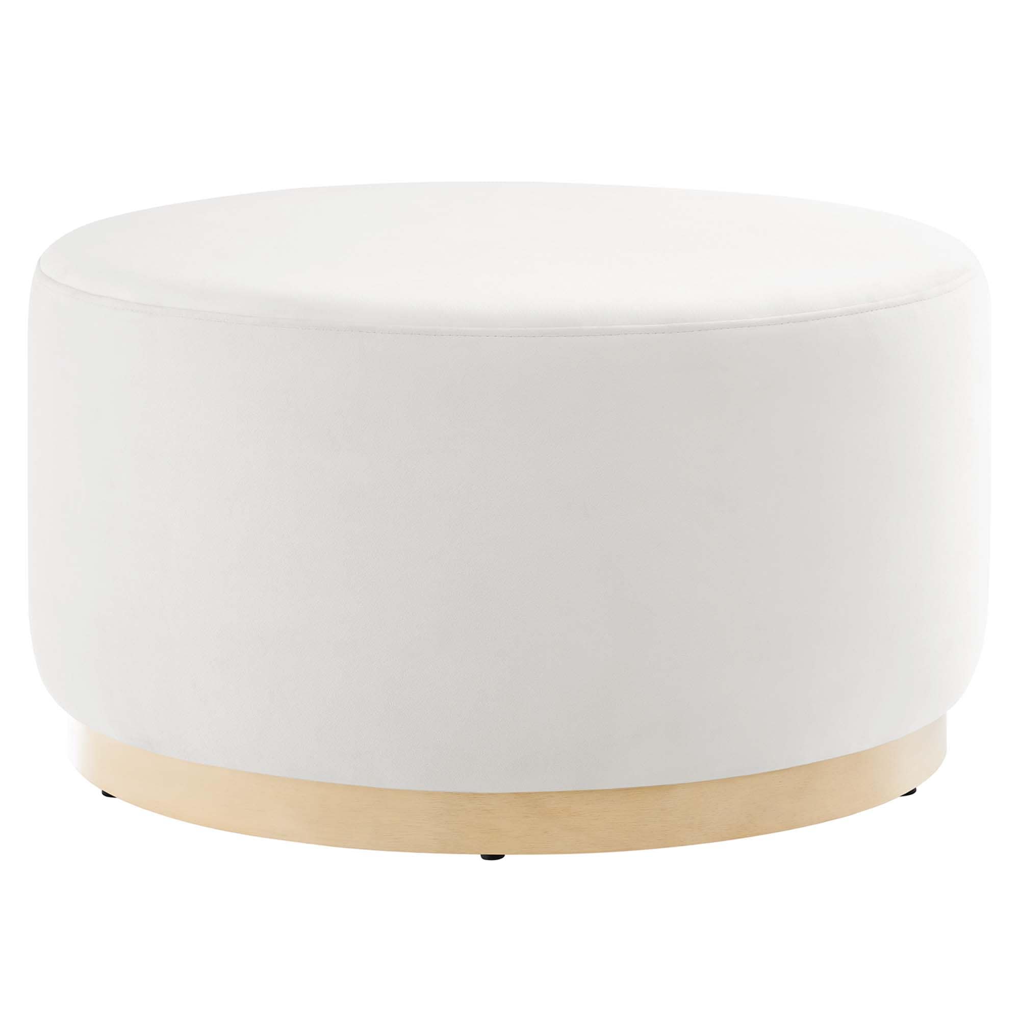  Tilden Large 29-in Round Performance Velvet Upholstered Ottoman in Alabaster Natural