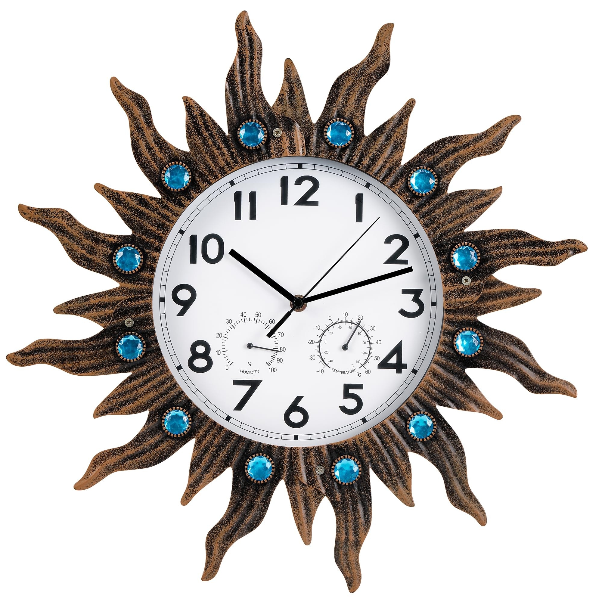 Etokfoks -  18 5 in Sun Shape Outdoor Clock Vintage Copper Silent Non Ticking Waterproof Wall Clo...