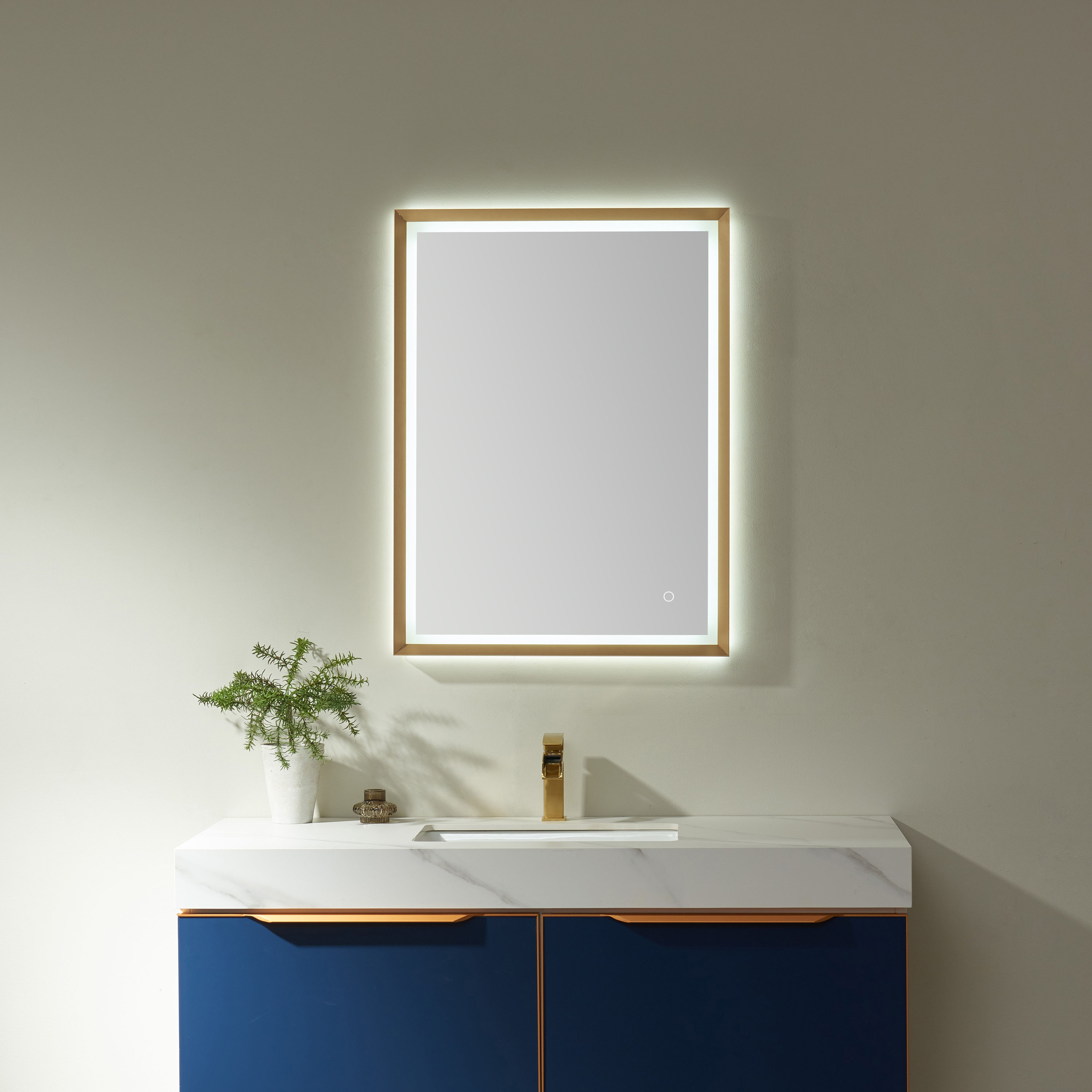 Vinnova 812024R-LED-GF 24-Inches x 32-Inches Flat Rectangle Dimmable Lighted Bathroom Vanity Mirror ( Black )