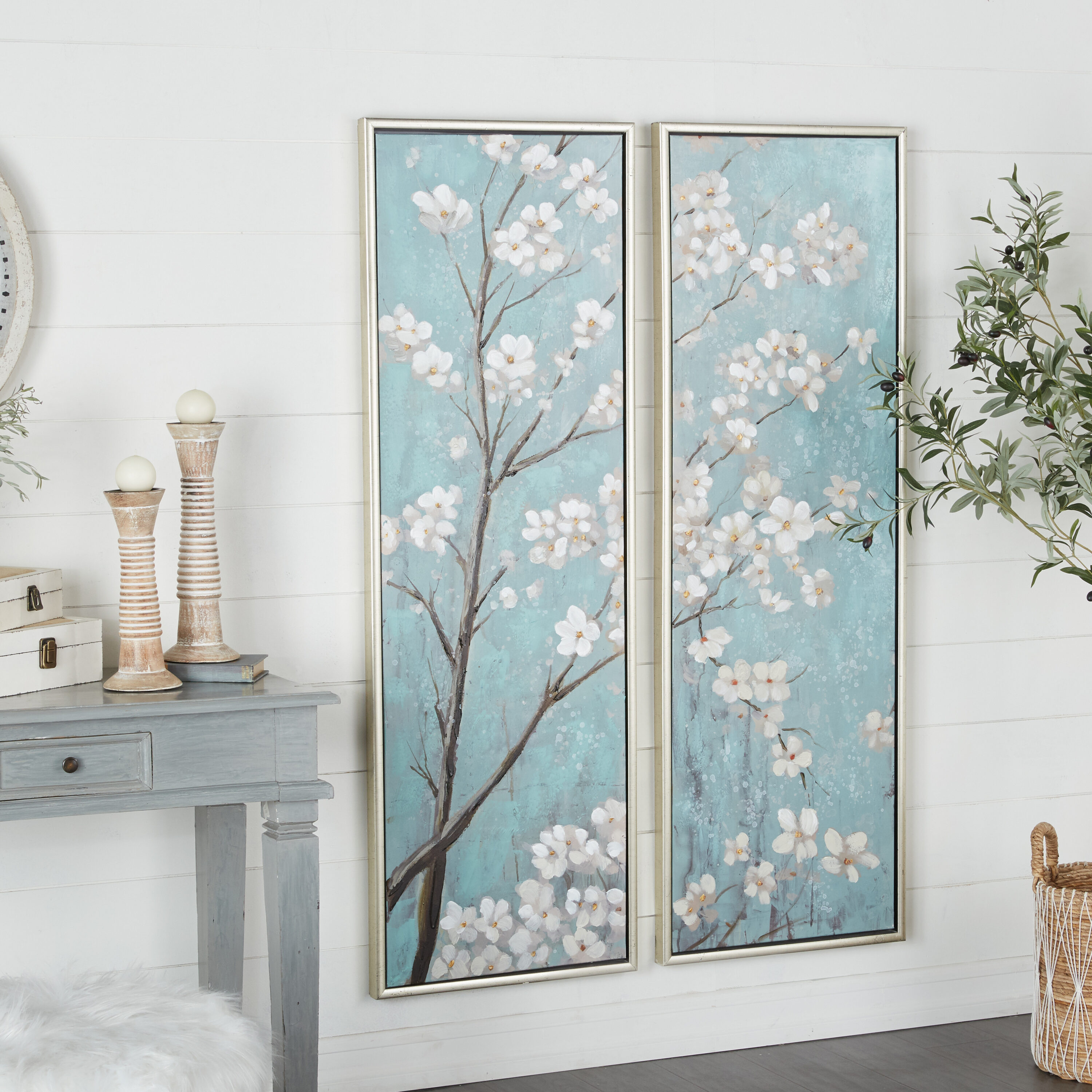 Grayson Lane Silver Wood Framed 59-in H x 20-in W Floral Painting on ...