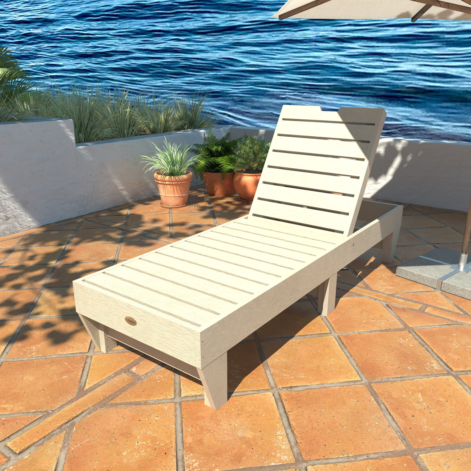 highwood CM-LNGSQ61-WAE Sequoia Professional Whitewash Poly-lumber Frame Stationary Chaise Lounge Chair with Slat Seat