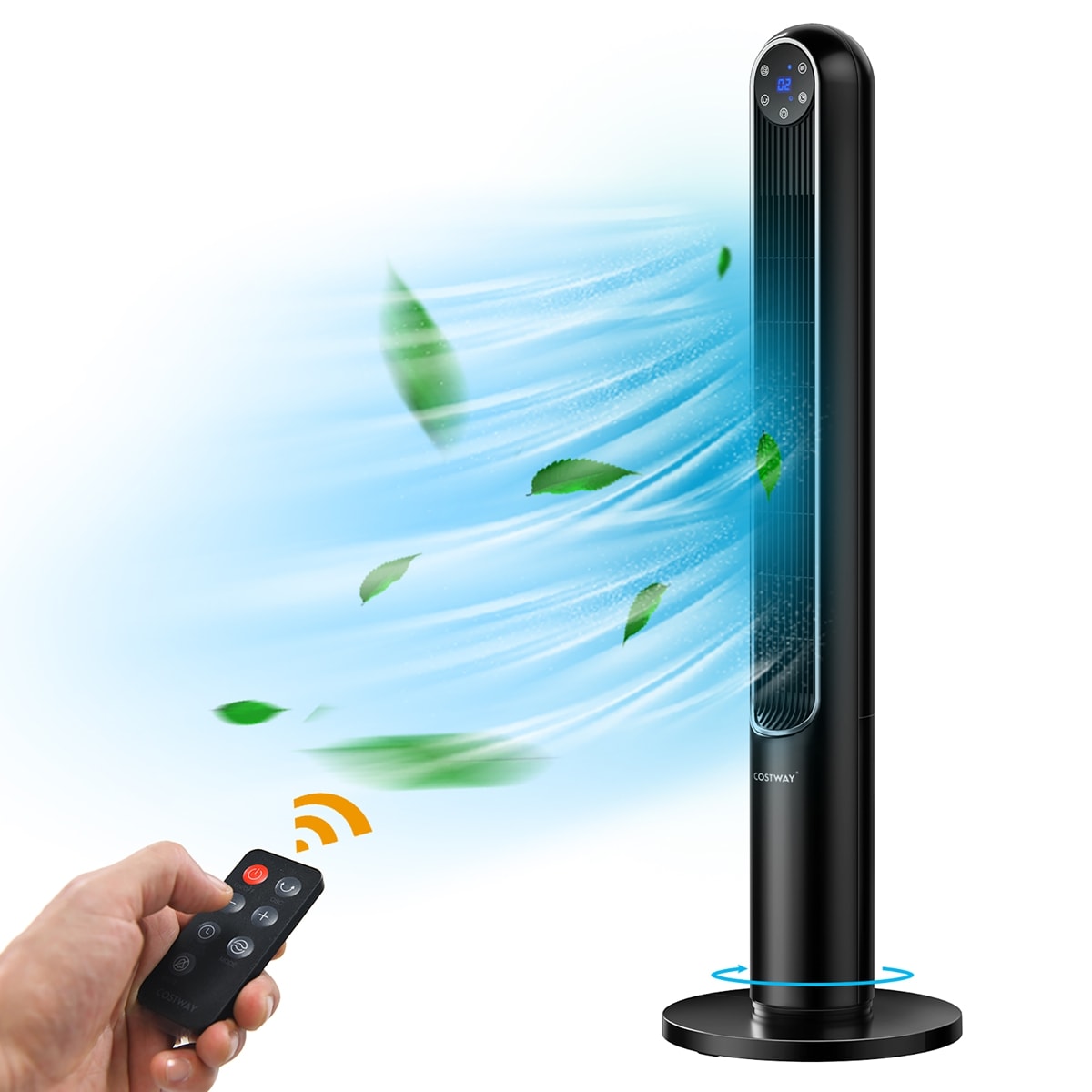 Costway CSHY000772 42 inches Tower Fan Smart Display Panel 12H Timer 80 Degree Oscillating Fan w/Remote Black