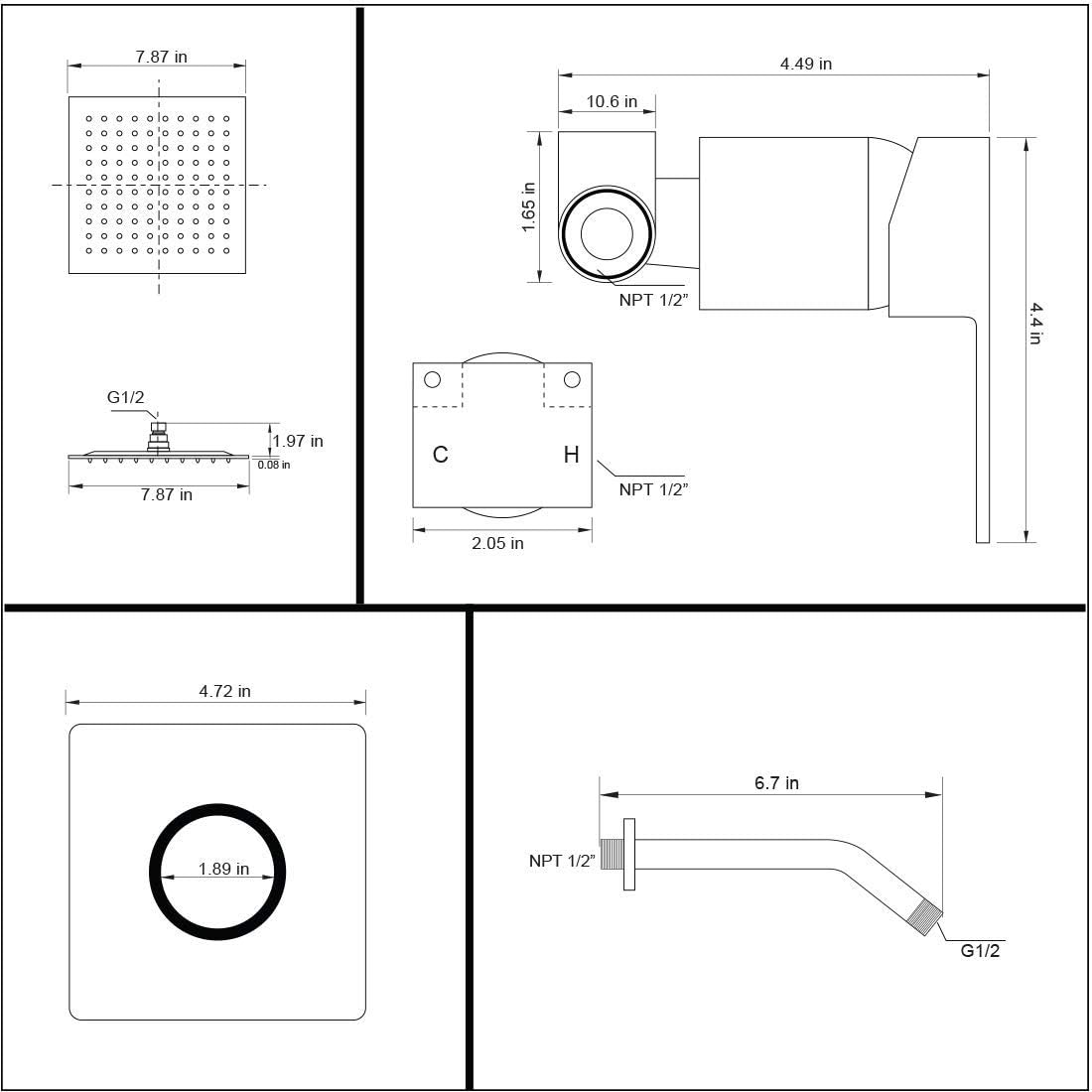 Afoxsos LAF0115S28 Showerhead-Bar-Panels - View #7
