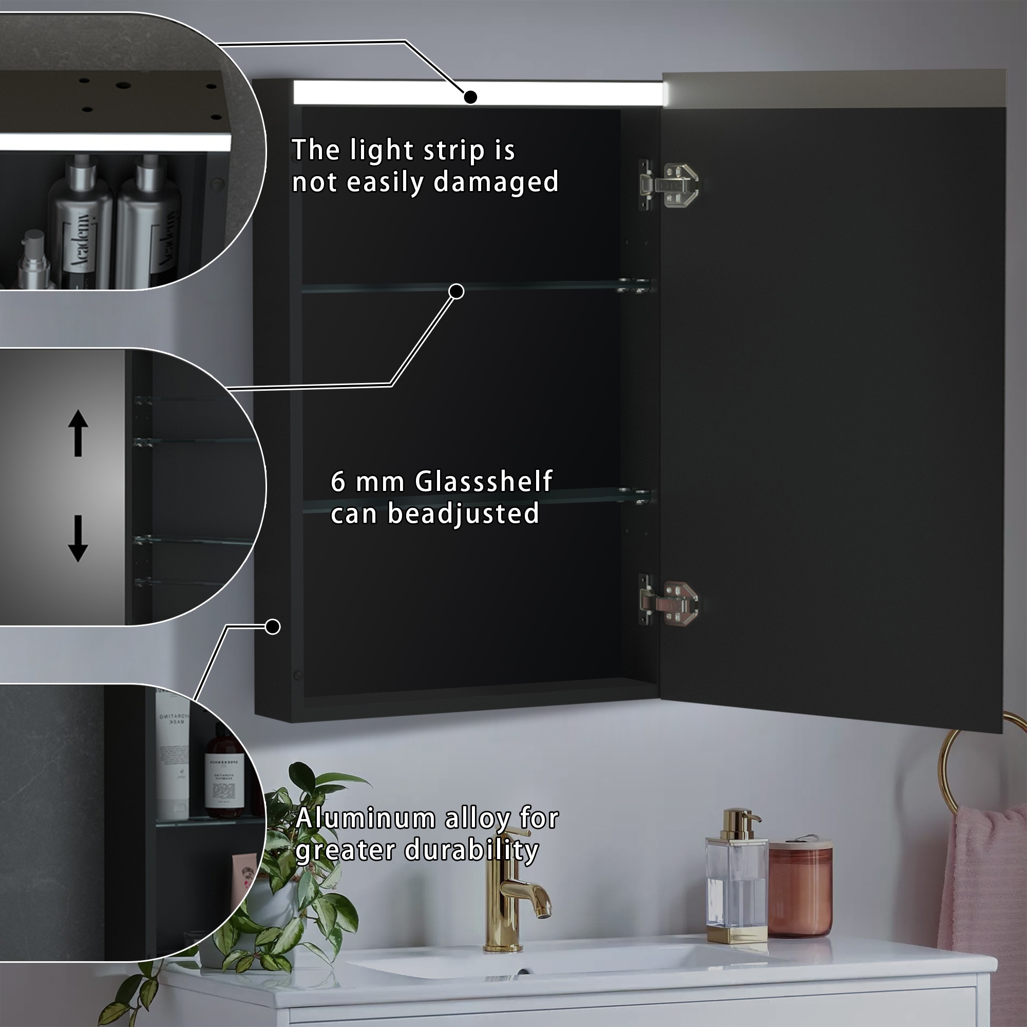 WELLFOR EX-2MC2430LBK Bathroom-Medicine-Cabinets - View #3