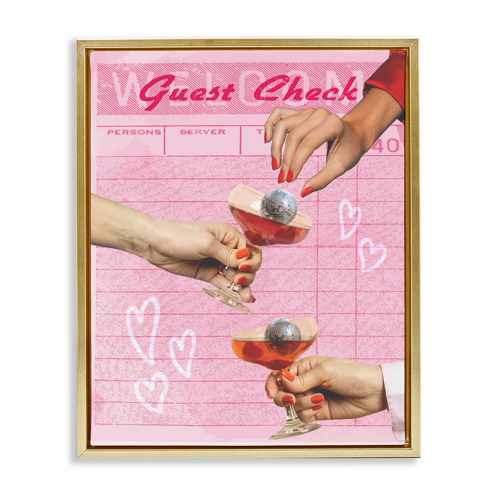 Stupell Industries BT-088-FFG-16X20 Cheers over Guest Check Gold Framed Floater Canvas Wall Art By Lil Rue 17 x 21