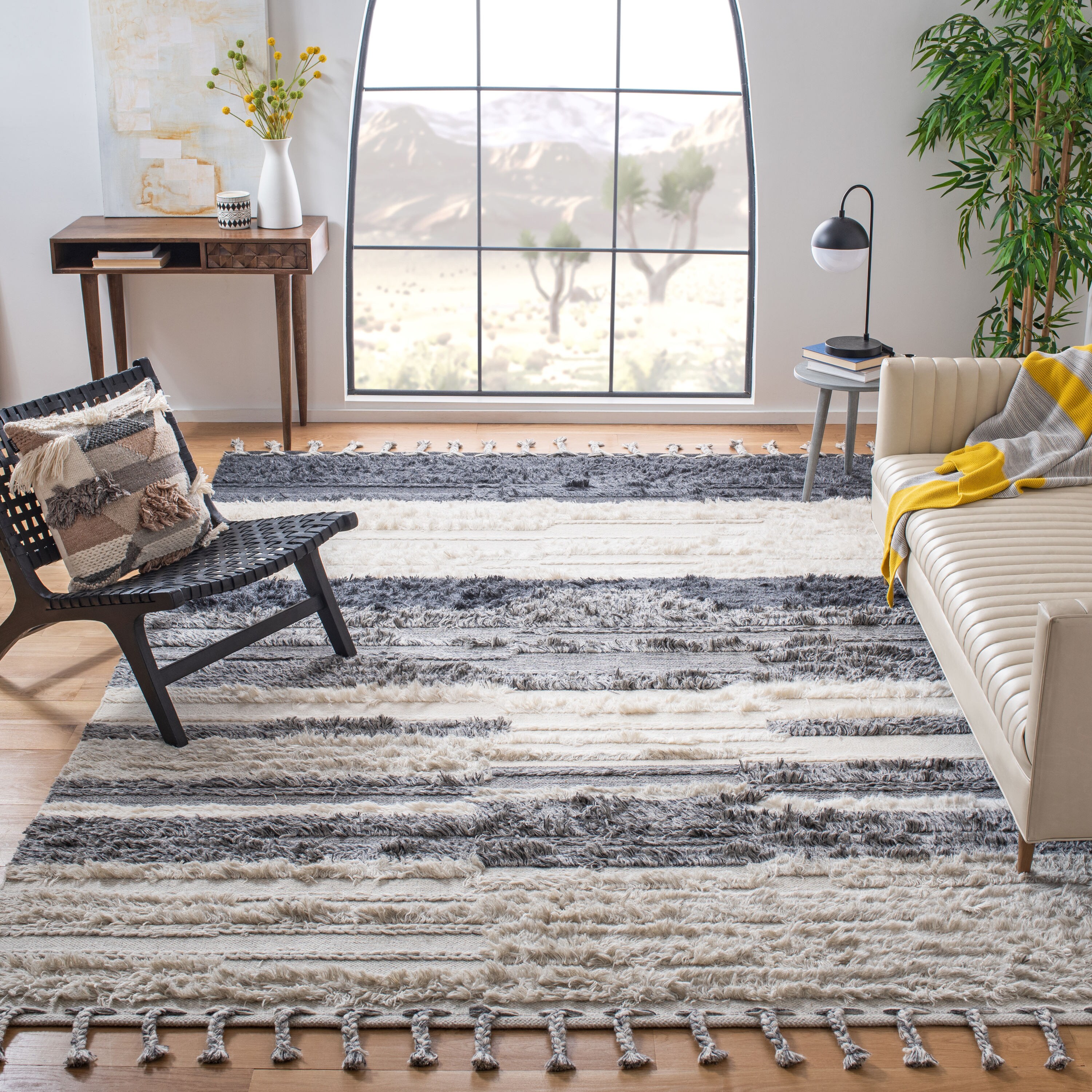 Kenya Hand-Knotted Gray Wool Striped Area Rug