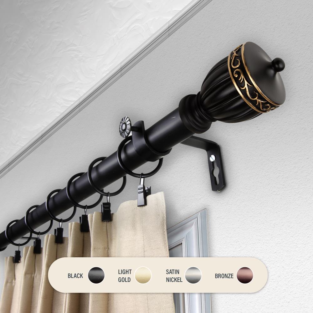 Hart & Harlow L100-48-482 1-in Marco 48-in to 84-in Black Steel Single curtain rod with Finials