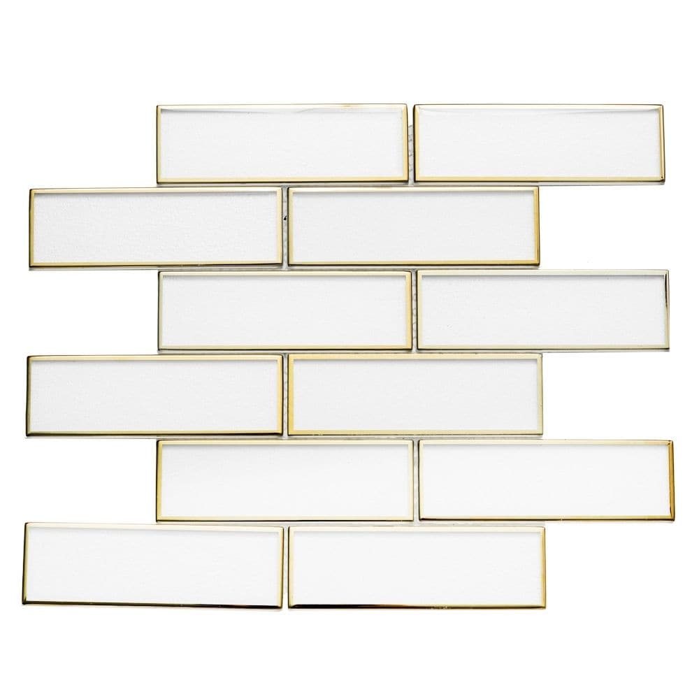 The Tile Life GCHEL0206GO1 Athena Gold 12-in x 12-in Glossy Glass Subway Mosaic Wall Tile (1-sq. ft/ Piece)