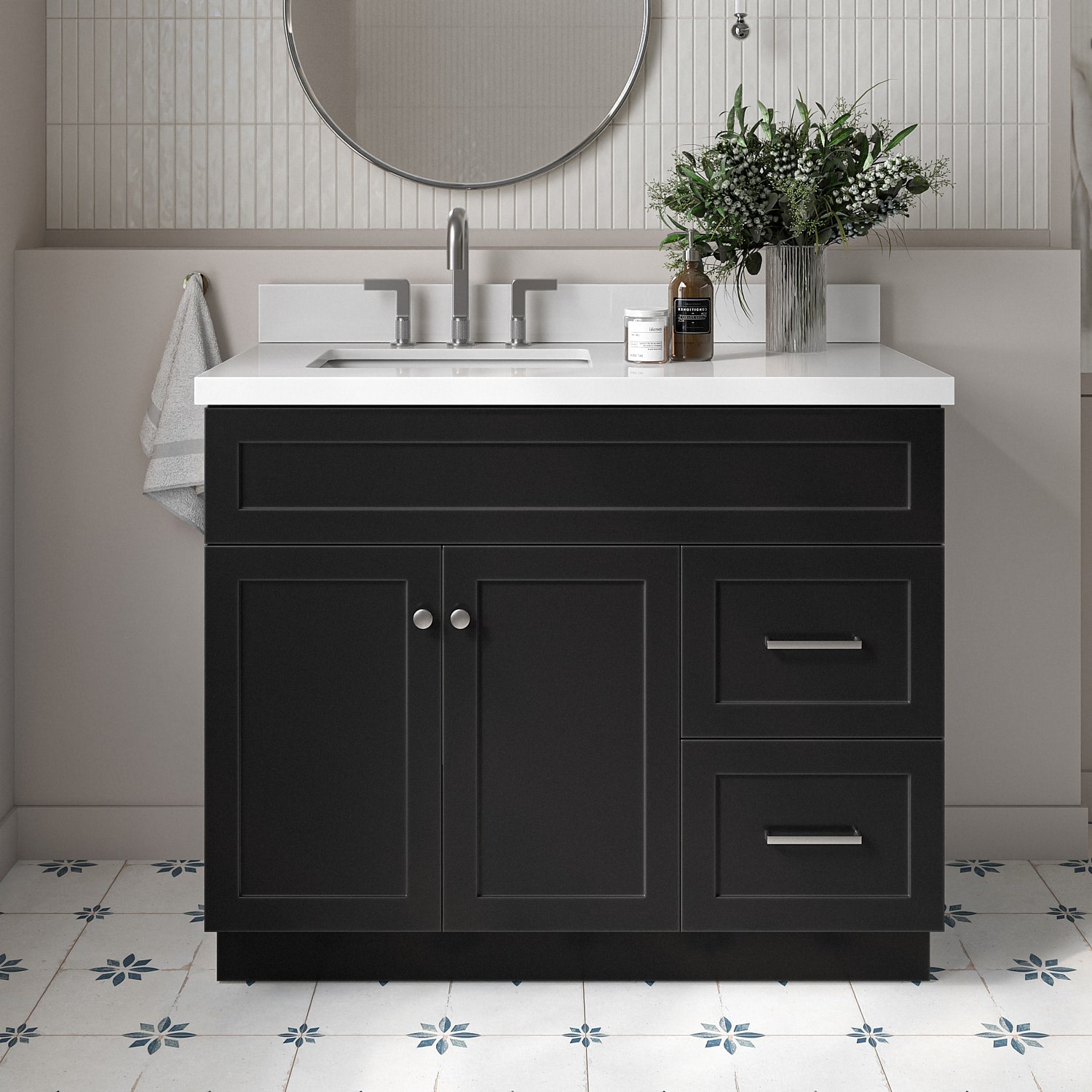 ARIEL F043SLWQRVOBLK Hamlet 43-in Black Undermount Single sink Bathroom Vanity with Pure White Quartz Quartz Top