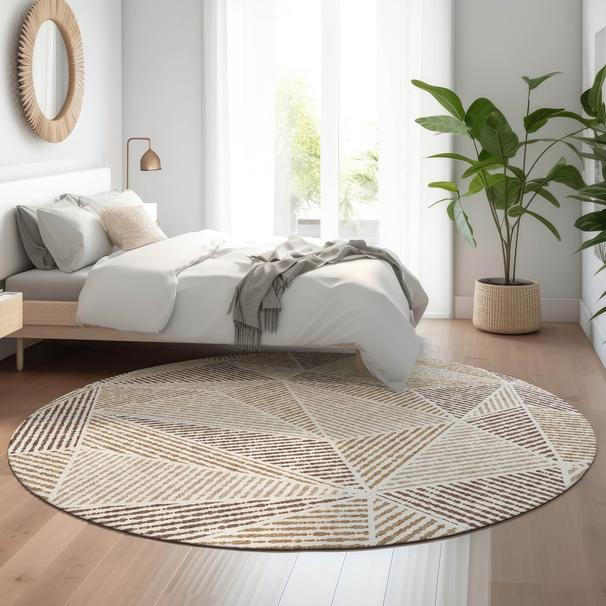 Addison Rugs AMF618BR8RO Mayfield AMF618BR 8 x 8 (ft) Loomed Polyester Brown Round Indoor Geometric Machine washable Area rug