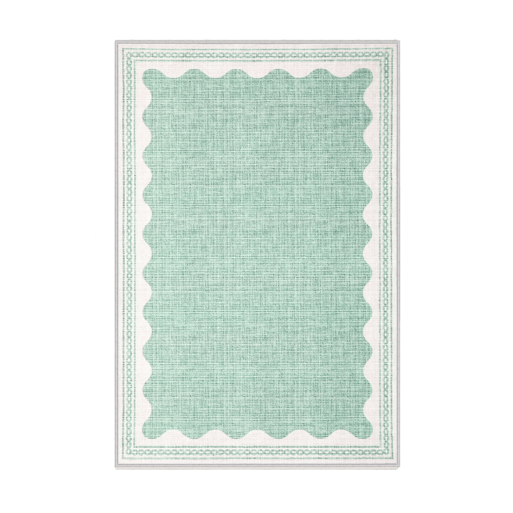 Qeetex SUNNY-PHO-33GF97UM 3 x 5 ft Polyester Green Rectangular Indoor Bedroom Living Room Scalloped Modern Machine Washable Throw Rug