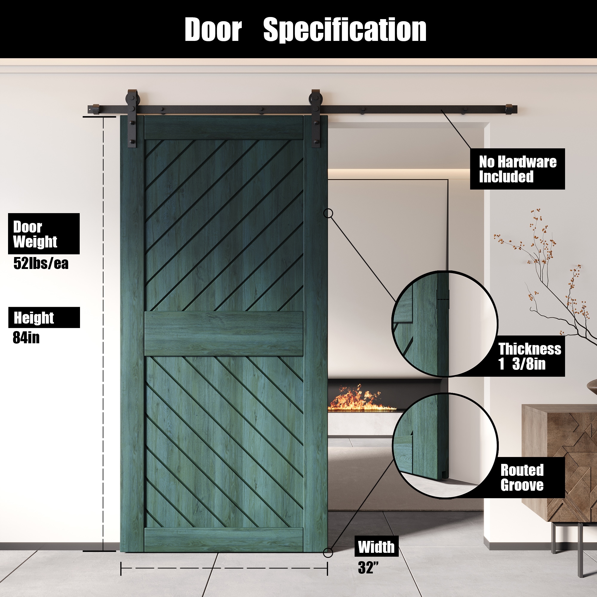 HOMACER XT3-3284-RP Barn-Doors - View #2