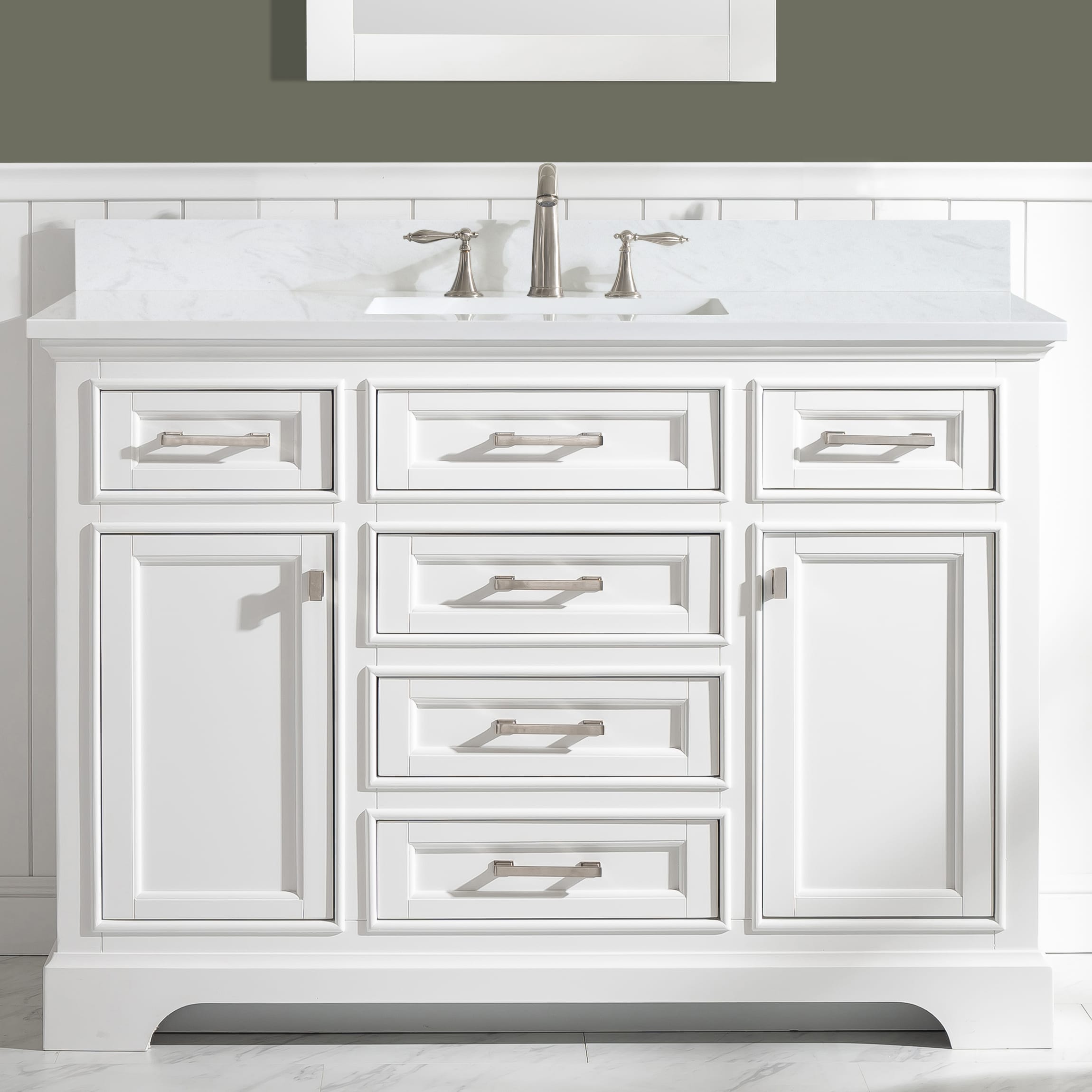 Design Element ML-48-WT Milano 48-in White Undermount Single Sink Bathroom Vanity with White Quartz Top