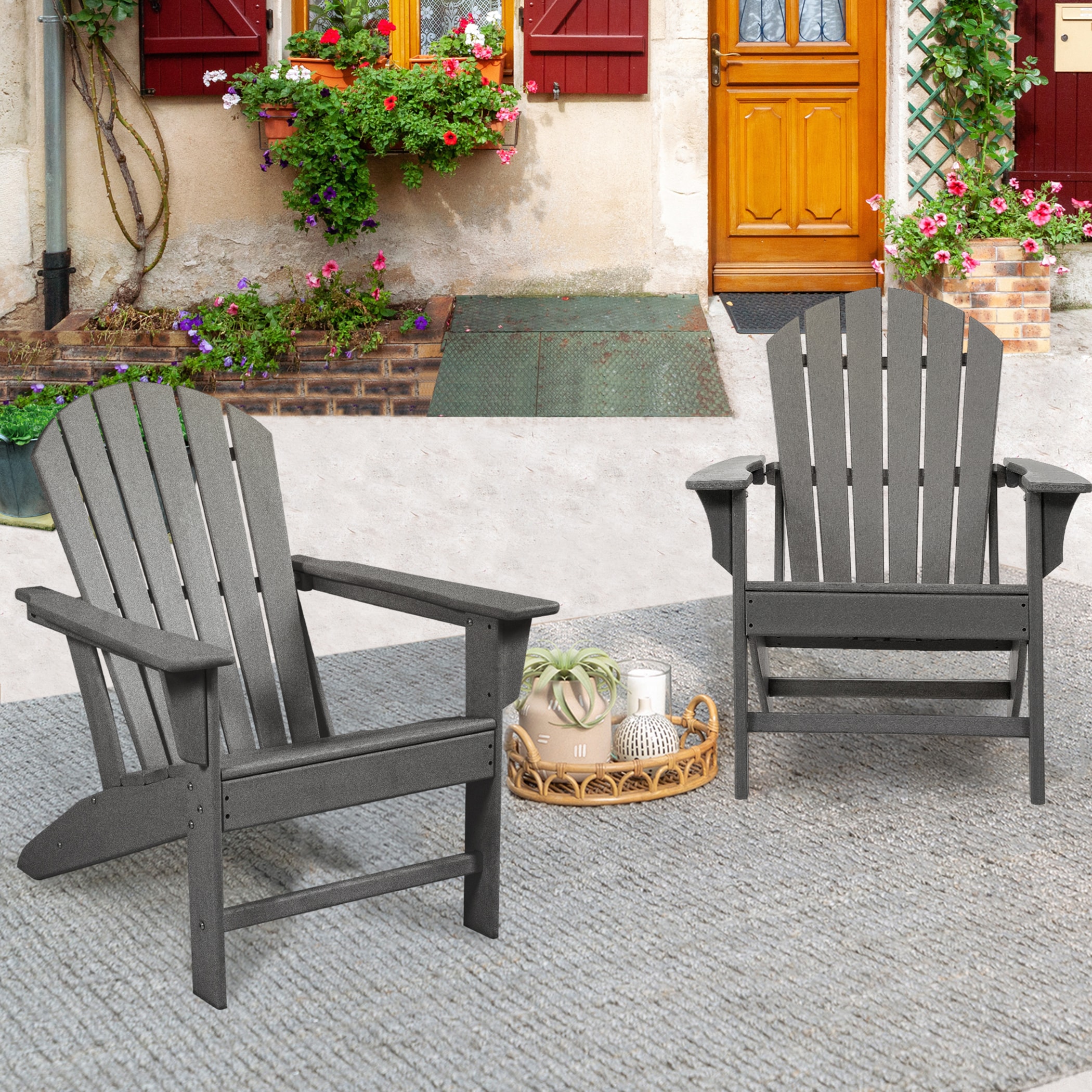 FOREST HOME FH-OTM007GY 2 Plastic Frame Stationary Adirondack Chair with Solid Seat