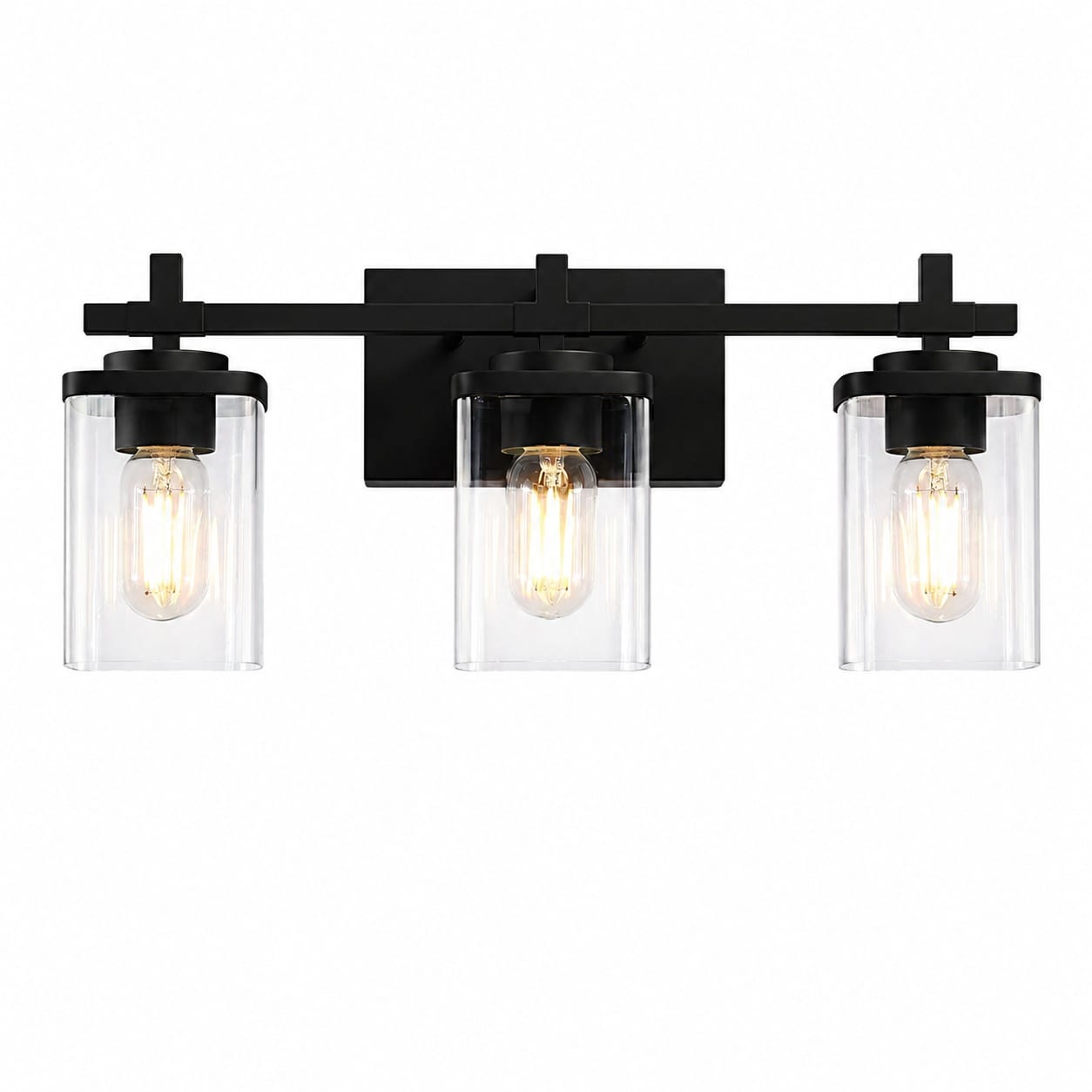Aoibox  3 Light Black Bathroom Vanity Light with Clear Square Glass Shades Wall Mount Fixture for Mirror