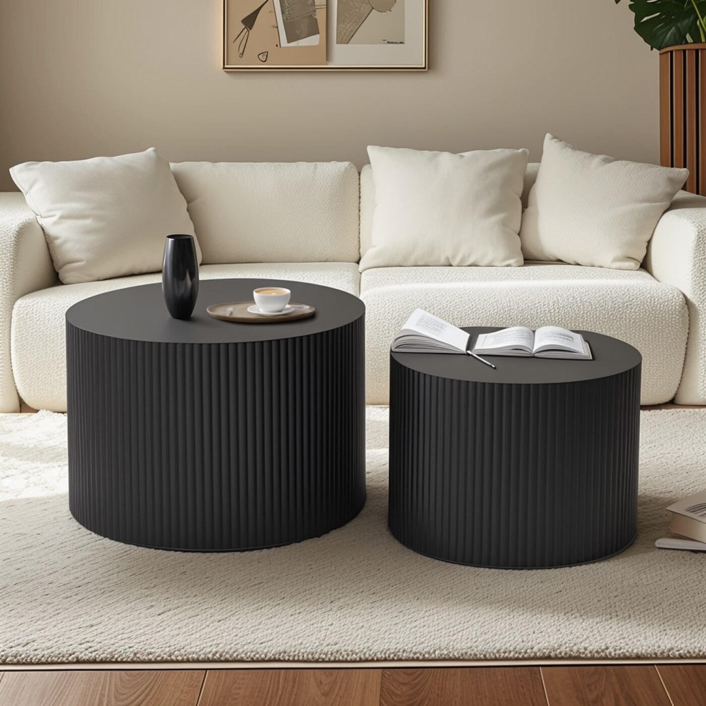 CHITA 23.62-Inch Black 2-Piece Contemporary Engineered Wood Coffee ...