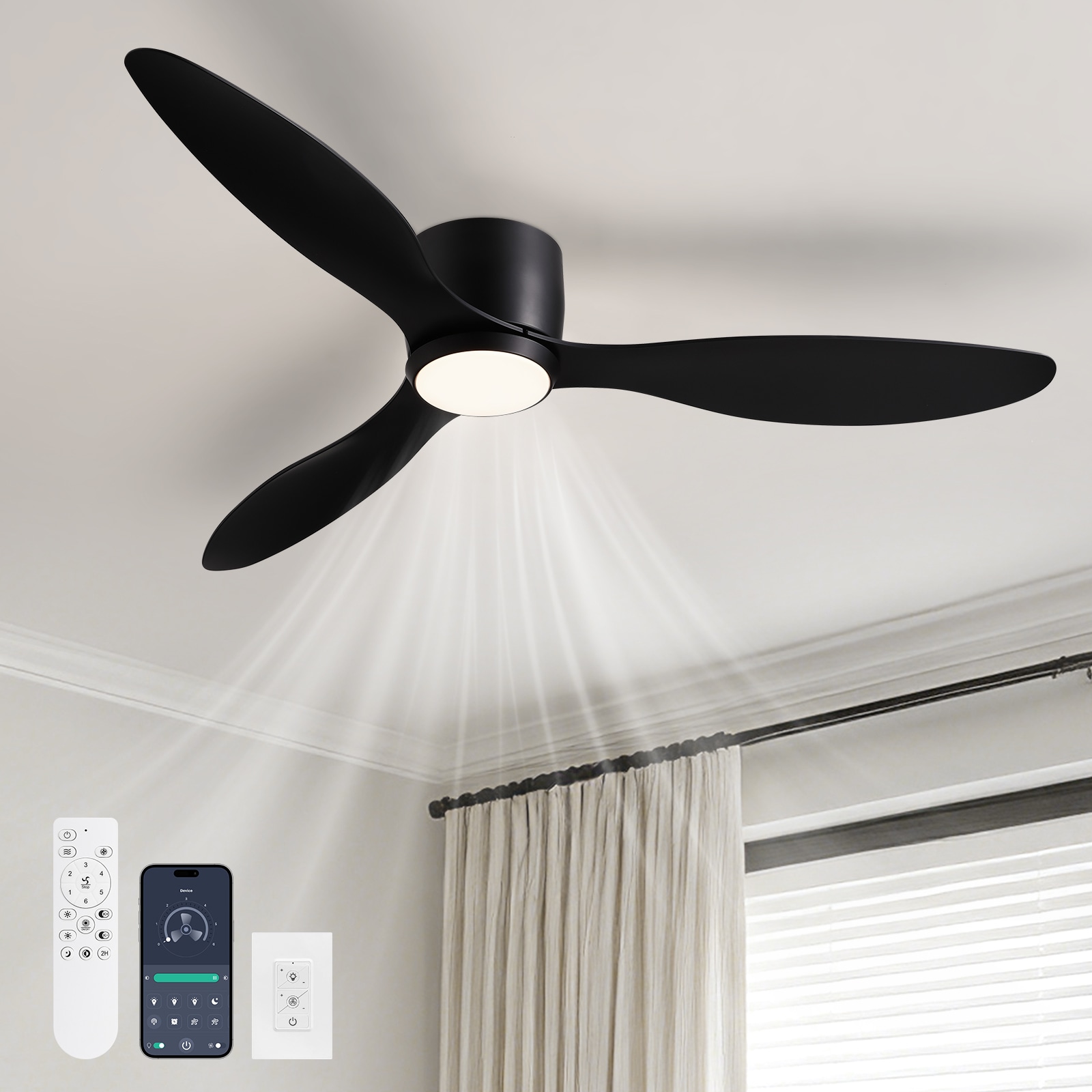 Liwidu  52 inch Low Profile Ceiling Fan with Light And Remote Control Flush Mount Ceiling Fan for Bedroom Living Room