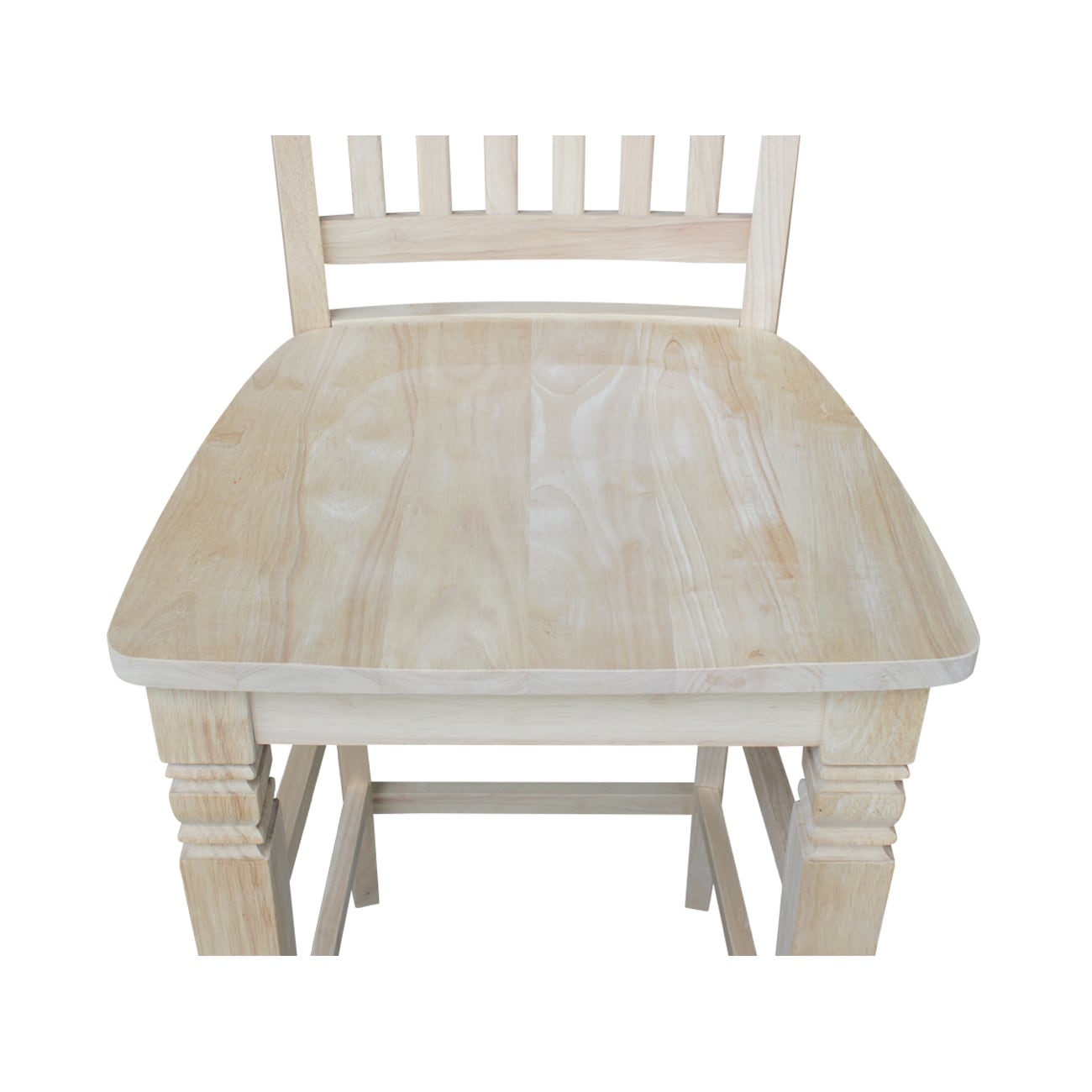 Solid Parawood Seattle Bar-Height Stool in Traditional Unfinished Wood