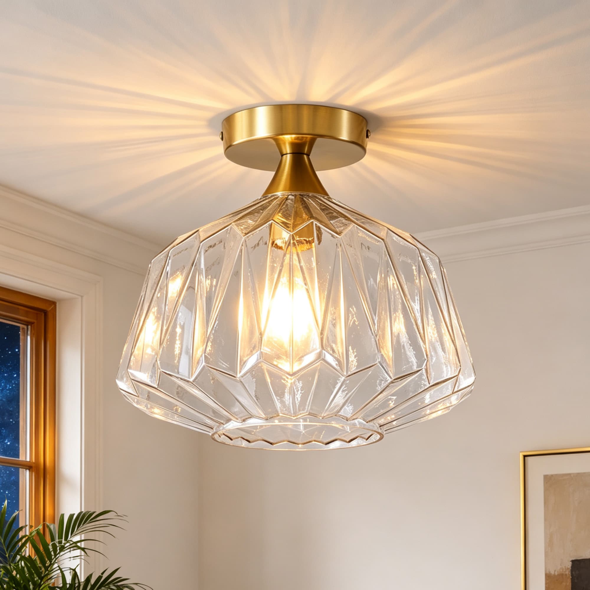 POWLIG Flush Mount Light 11.81-in Clear Indoor 1 -Light Flush Mount Light with Clear Glass
