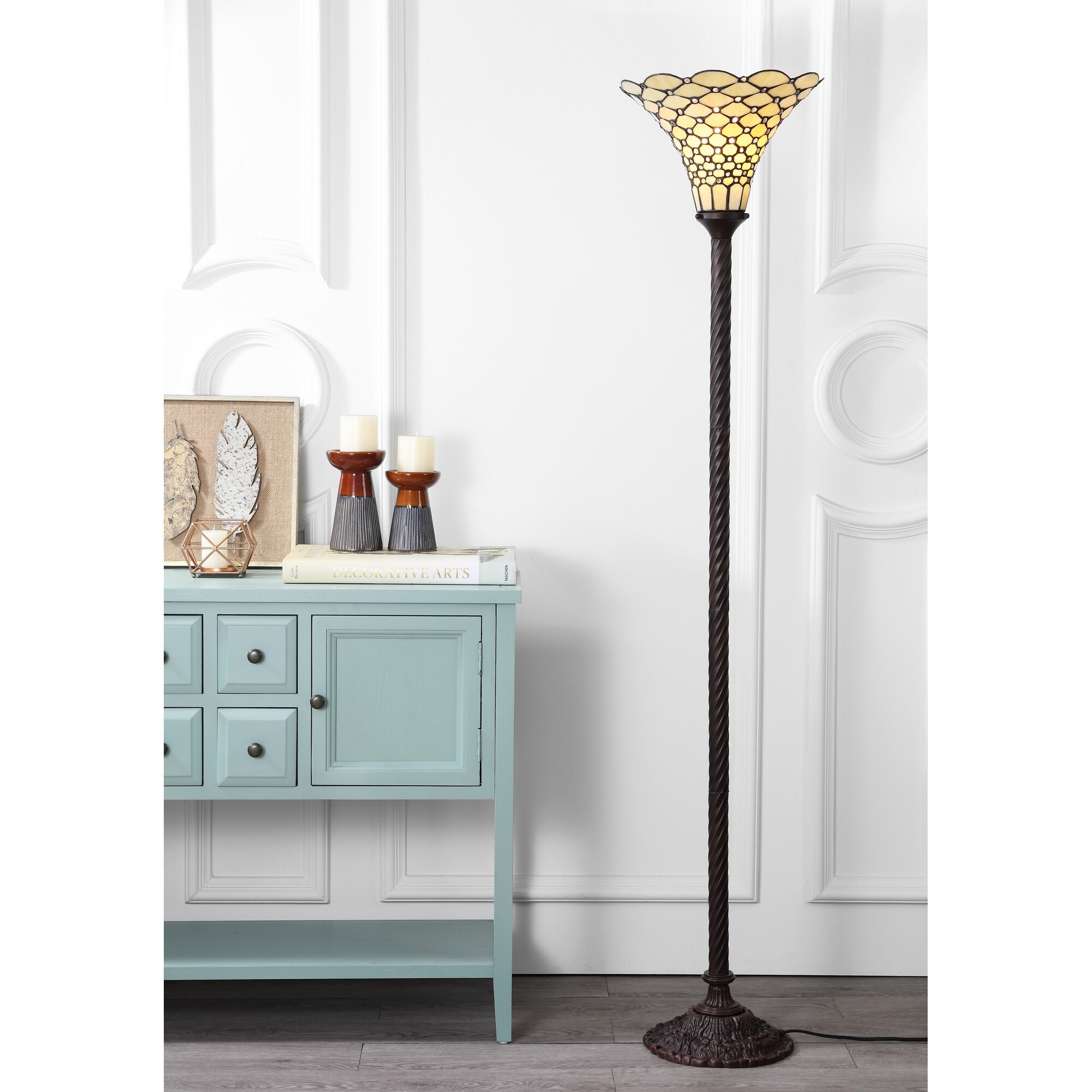 JONATHAN  Y White Tiffany-Style 70-in. Torchiere LED Floor Lamp - Bronze