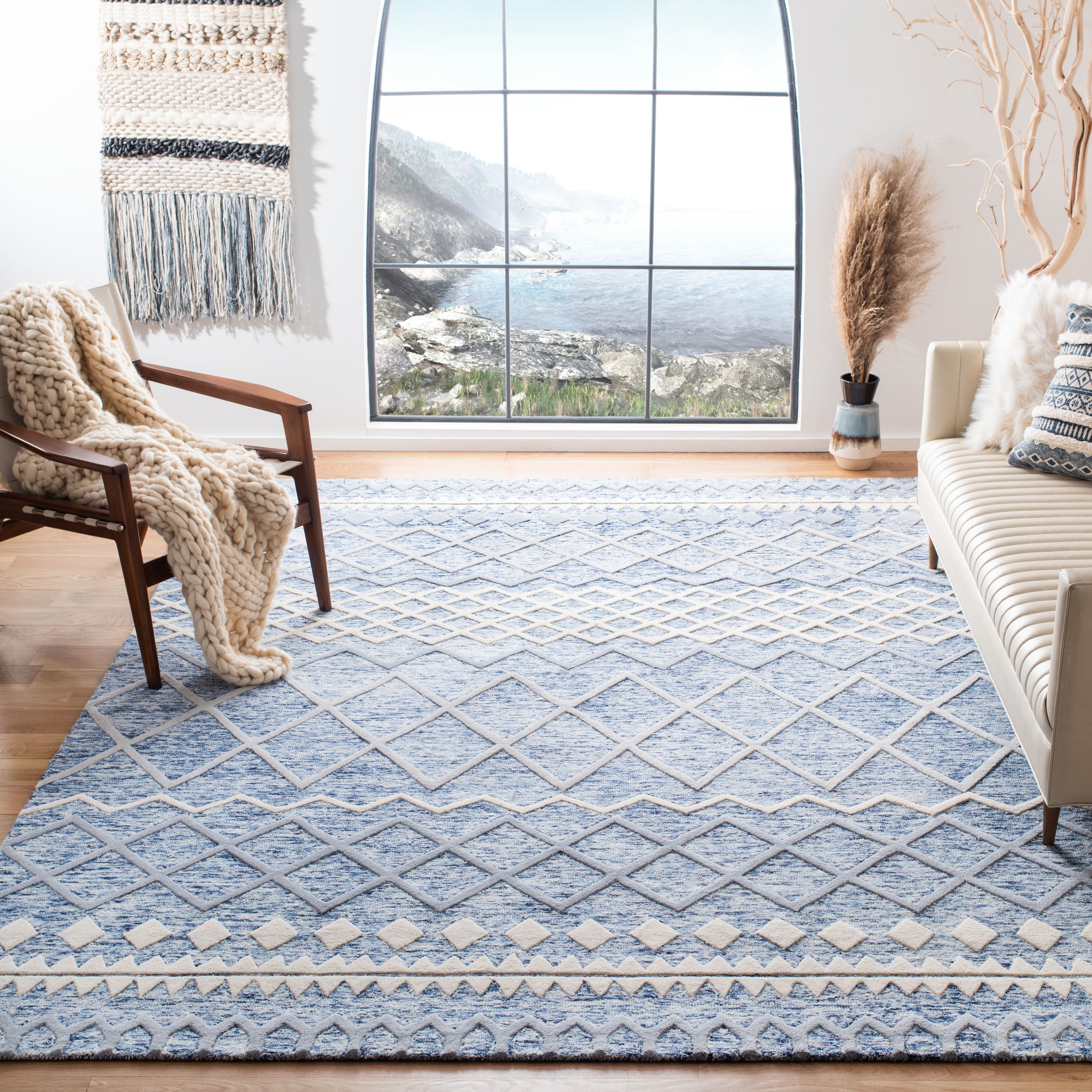 Safavieh GLM634M-8 Glamour Aurous 8 x 10 (ft) Tufted Wool Blue/Ivory Rectangular Indoor Abstract Area rug